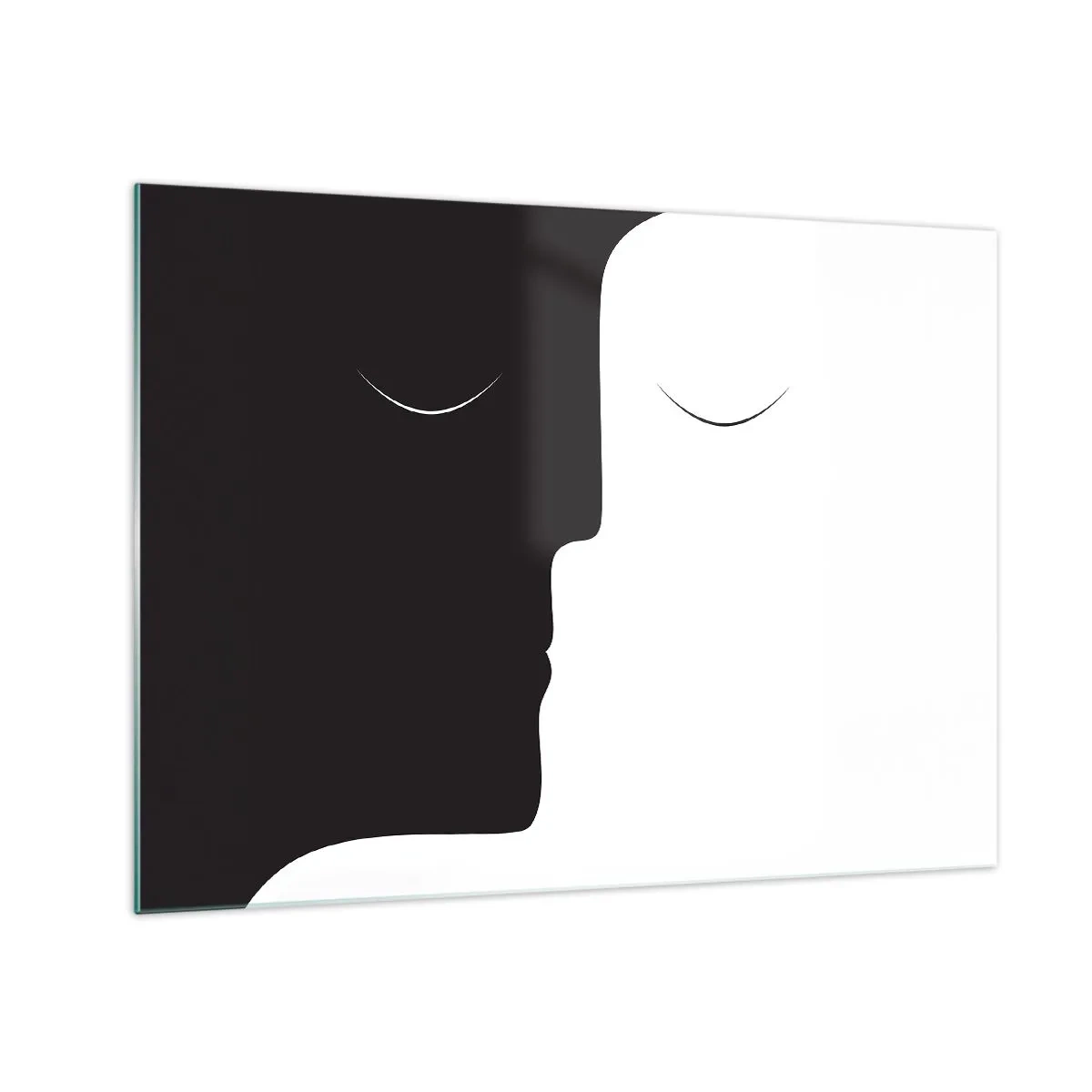 Cuadro sobre vidrio - Impresiones sobre Vidrio - Rostros minimalistas en blanco y negro que forman una unidad - 70x50cm - Unidad de los opuestos - Decoración de pared moderna para salón y dormitorio ARTTOR
