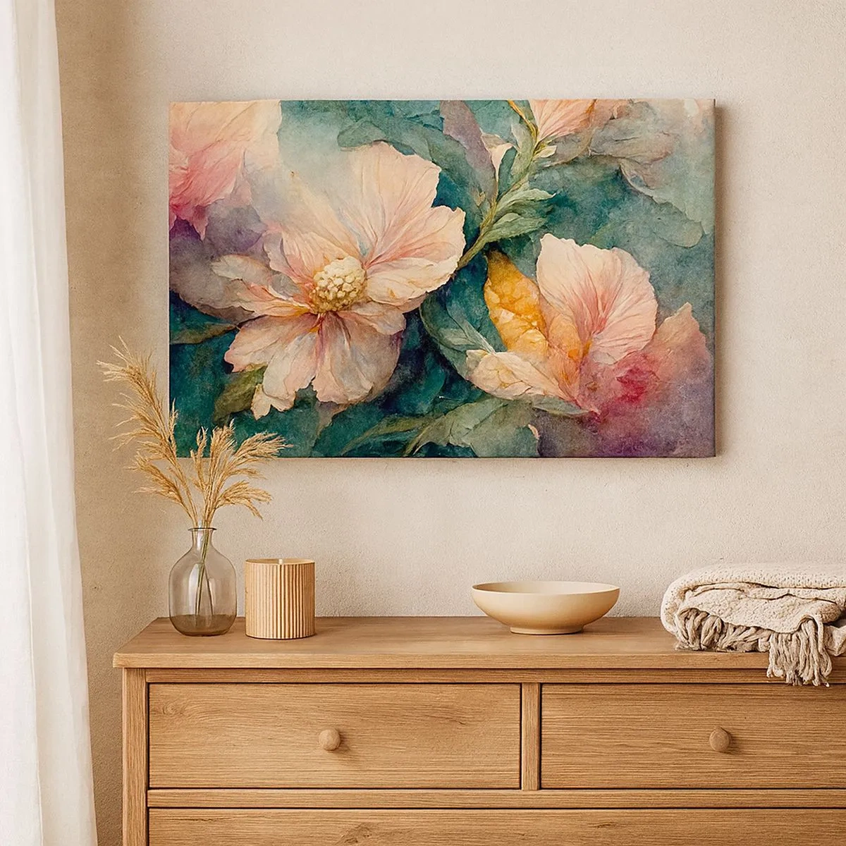 Cuadro sobre lienzo - Impresión de Imagen - Delicadas flores en colores pastel. - 70x50cm - La sutileza misma - Decoración de pared moderna para salón y dormitorio ARTTOR
