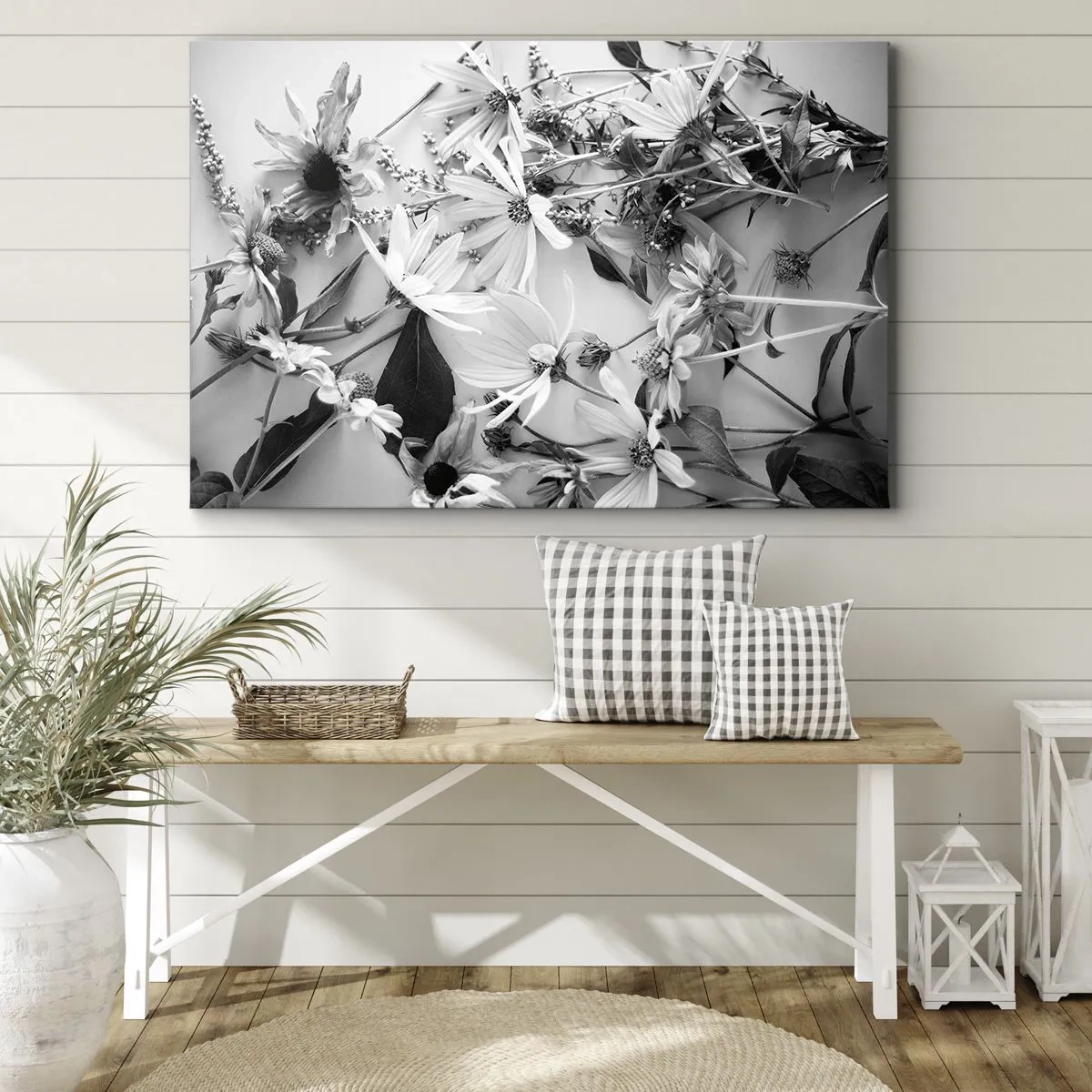 Cuadro sobre lienzo - Impresión de Imagen - Arreglos florales en blanco y negro en un sutil estilo artístico. - 70x50cm - Un no ramo de flores - Decoración de pared moderna para salón y dormitorio ARTTOR