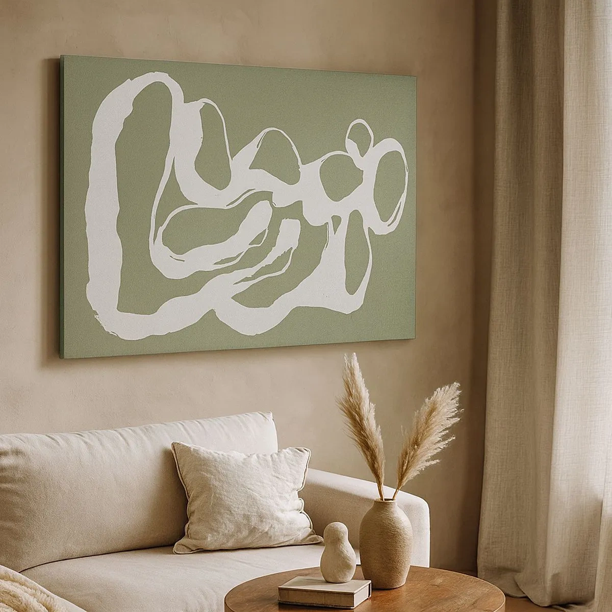 Cuadro sobre lienzo - Impresión de Imagen - Formas orgánicas en blanco sobre fondo verde. - 70x50cm - La llamada del espacio - Decoración de pared moderna para salón y dormitorio ARTTOR