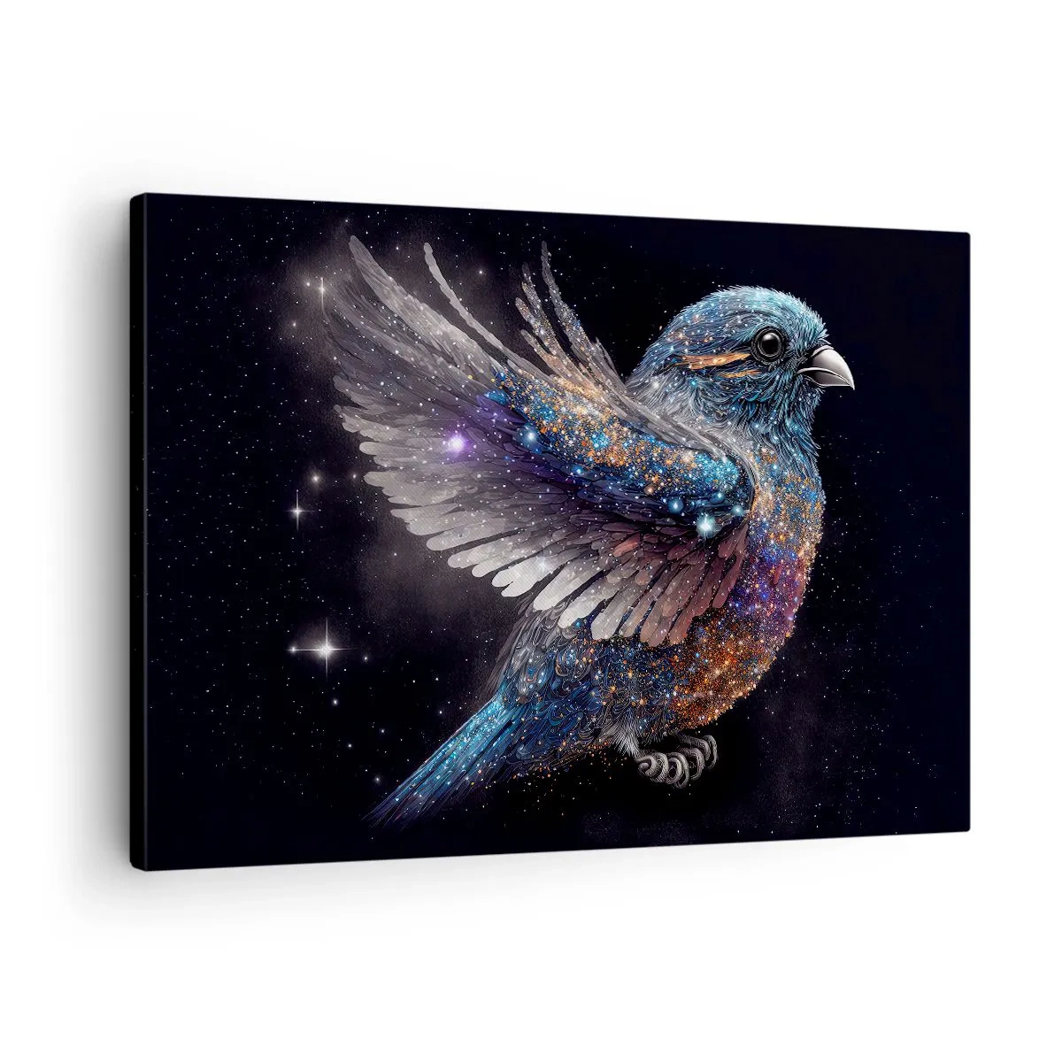 Cuadro sobre lienzo - Impresión de Imagen - Un gorrión de estilo espacial con brillo de diamante. - 70x50cm - Gorrión de diamante - Decoración de pared moderna para salón y dormitorio ARTTOR