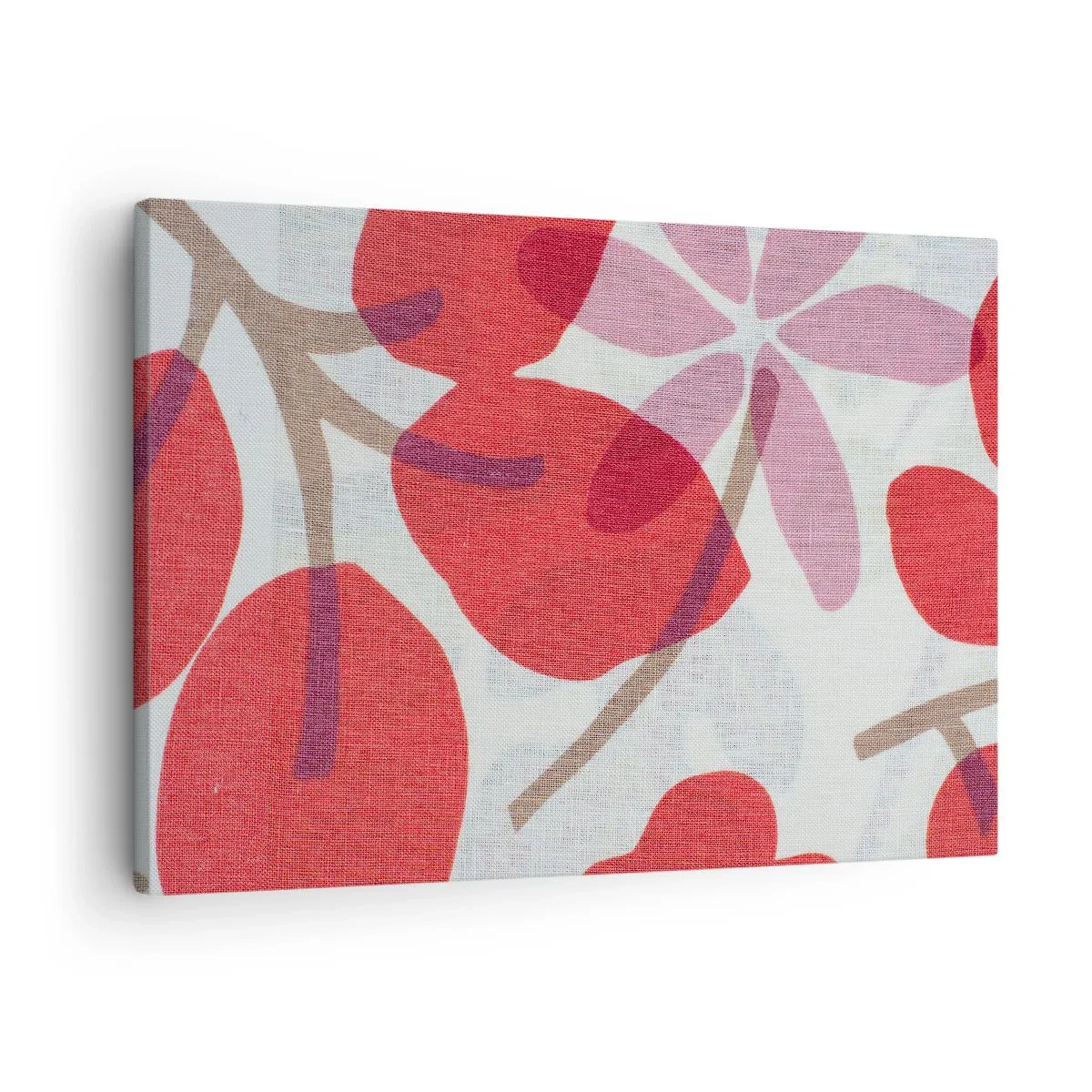 Cuadro sobre lienzo - Impresión de Imagen - Flores y hojas en tonos rojos y rosas. - 70x50cm - Composición floral en rosa - Decoración de pared moderna para salón y dormitorio ARTTOR