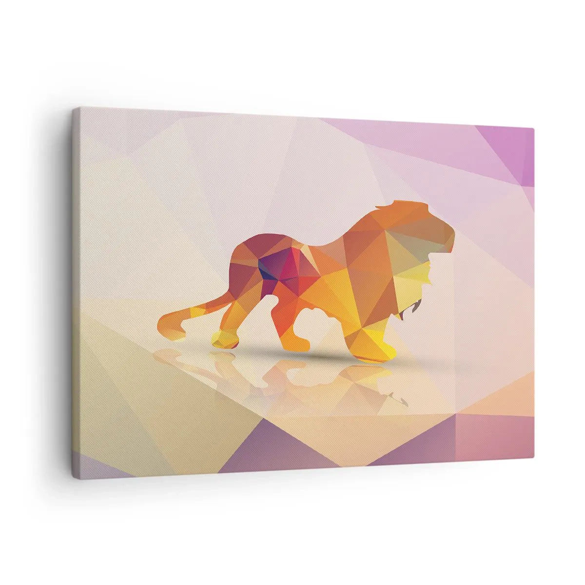 Cuadro sobre lienzo - Impresión de Imagen - Silueta geométrica de un león en tonos amarillo y naranja. - 70x50cm - El rey de los diamantes - Decoración de pared moderna para salón y dormitorio ARTTOR