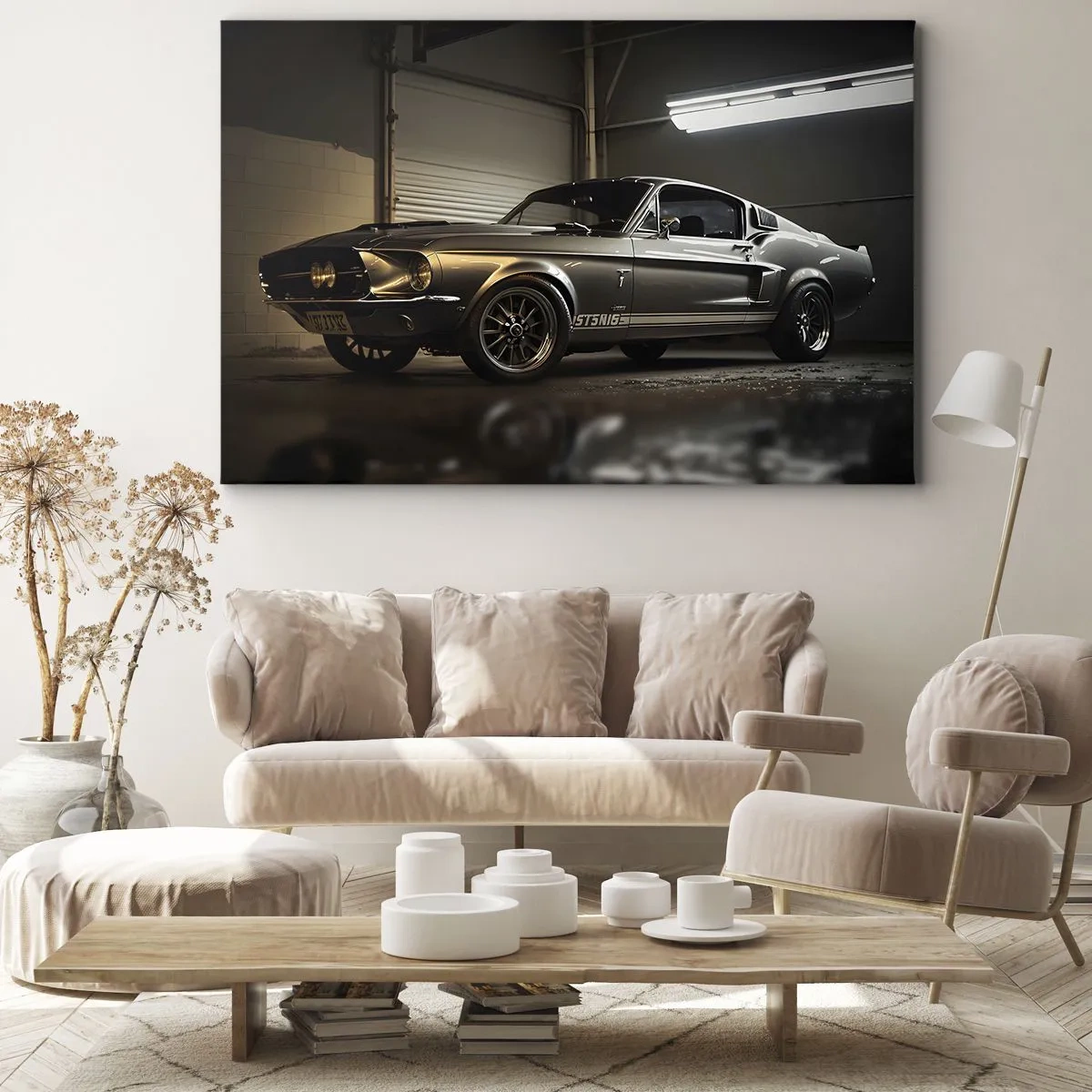 Cuadro sobre lienzo - Impresión de Imagen - Coche clásico en garaje retro - 70x50cm - Un retorno al pasado - Decoración de pared moderna para salón y dormitorio ARTTOR