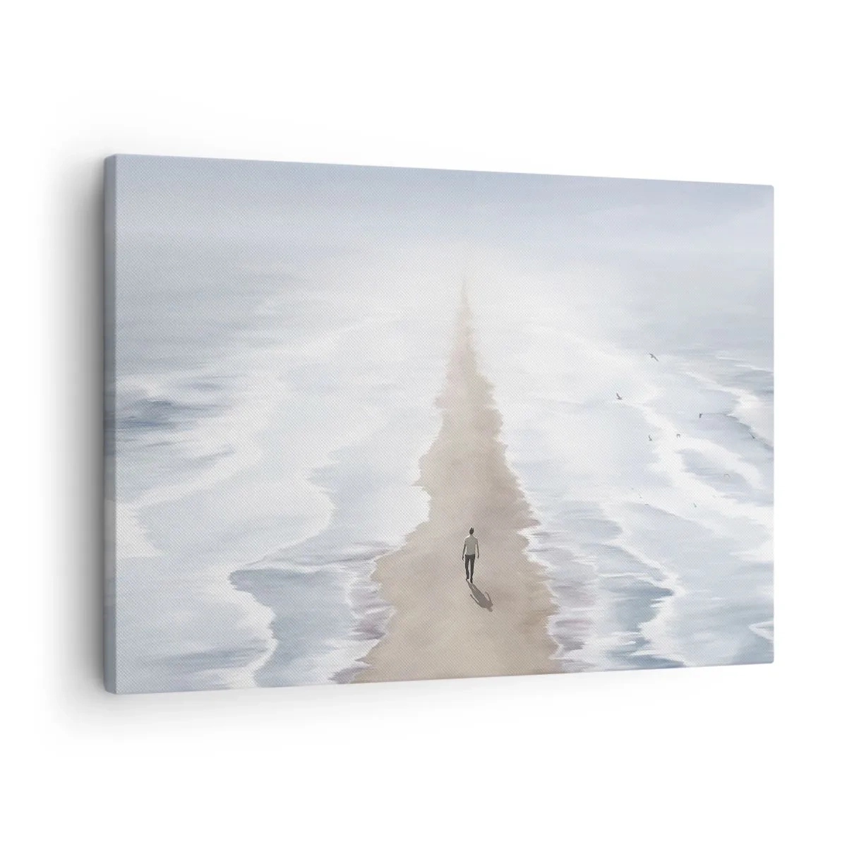 Cuadro sobre lienzo - Impresión de Imagen - Una figura en un camino solitario en medio de un vasto paisaje acuático. - 70x50cm - Un futuro brillante - Decoración de pared moderna para salón y dormitorio ARTTOR