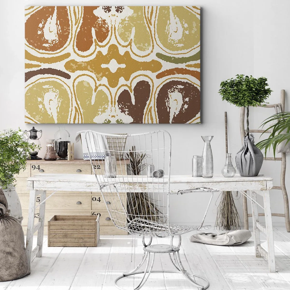 Cuadro sobre lienzo - Impresión de Imagen - Patrones abstractos cálidos en amarillos y marrones. - 70x50cm - Abstracción sentimental - Decoración de pared moderna para salón y dormitorio ARTTOR