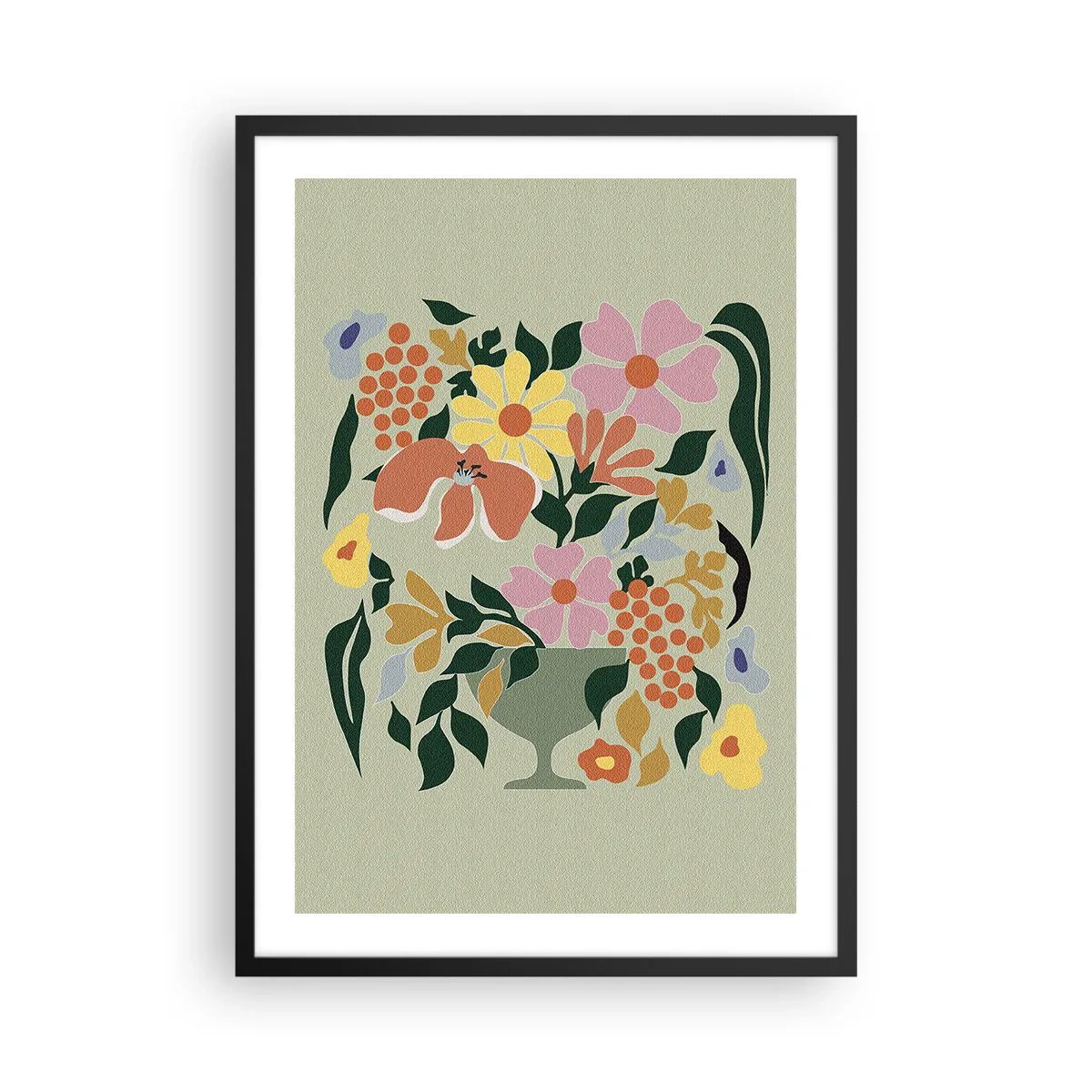 Póster en marco negro - Un arreglo floral colorido en un jarrón decorativo sobre un fondo verde. - 50x70cm - Un ramo rebosante de vida - Decoración de pared moderna para salón y dormitorio ARTTOR