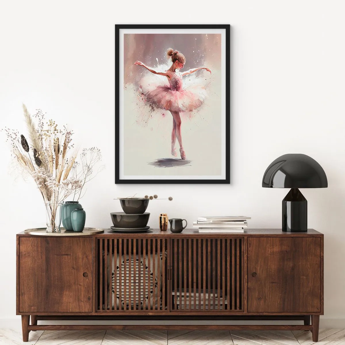 Póster en marco negro - Bailarina en movimiento artístico - 50x70cm - Como un pájaro joven - Decoración de pared moderna para salón y dormitorio ARTTOR