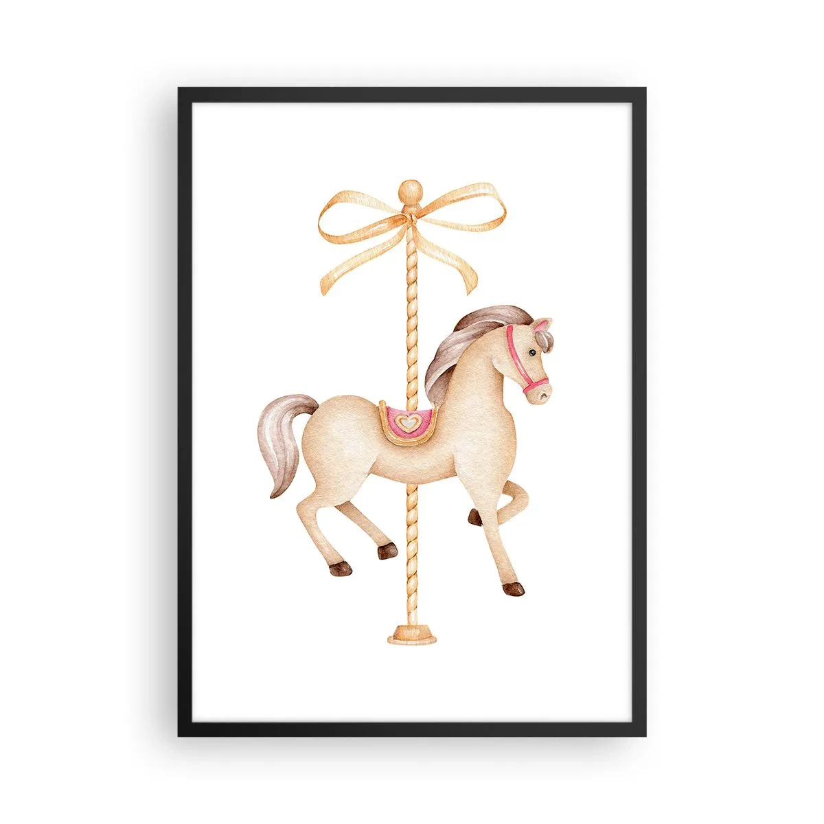 Póster en marco negro - Una delicada ilustración de un caballo de carrusel en pasteles. - 50x70cm - Al trote grácil - Decoración de pared moderna para salón y dormitorio ARTTOR