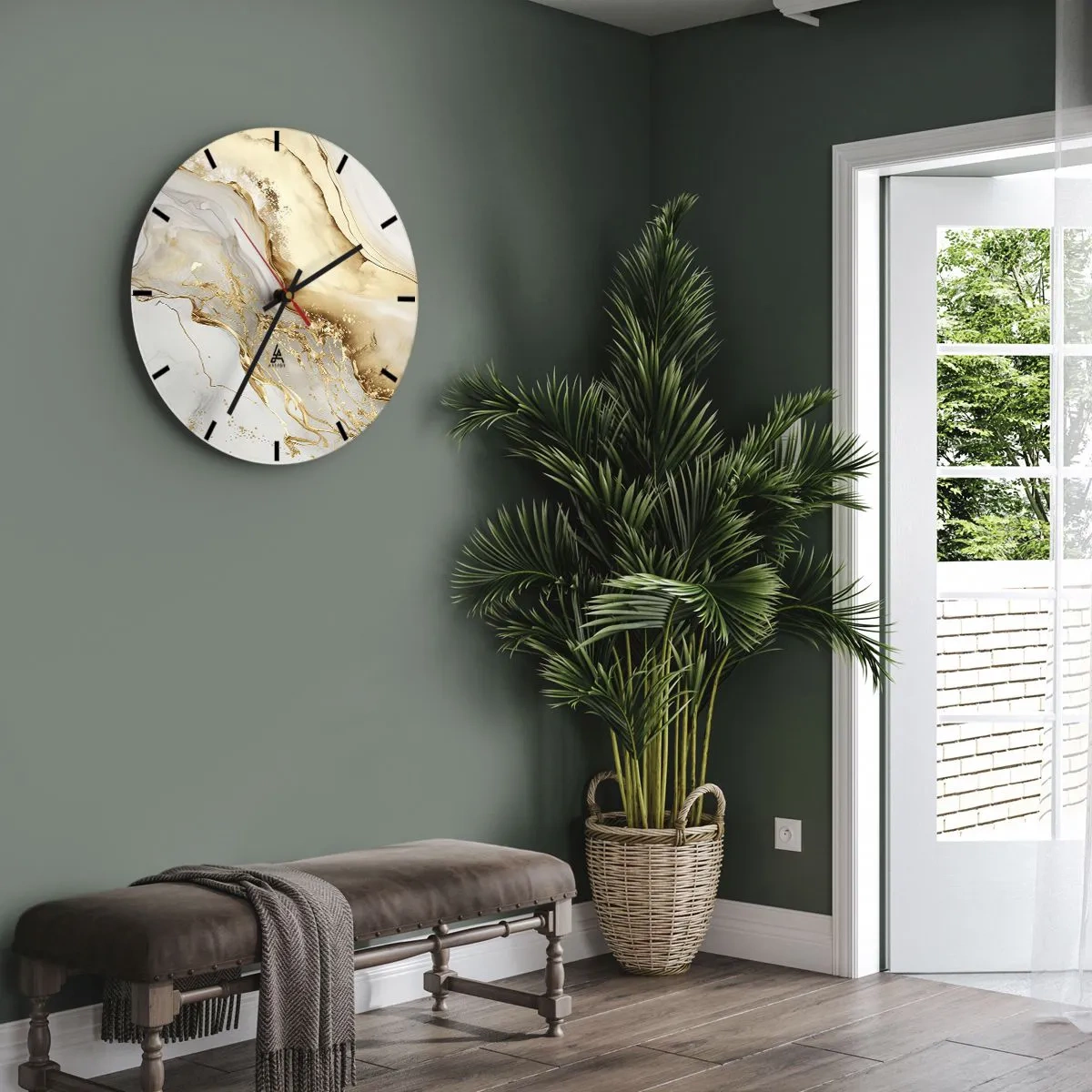 Reloj de pared - Reloj de vidrio - Salpicadura abstracta de oro sobre un fondo beige y blanco - 30x30cm - Abstracción: belleza y bondad - Decoración de pared moderna para salón, cocina y dormitorio ARTTOR