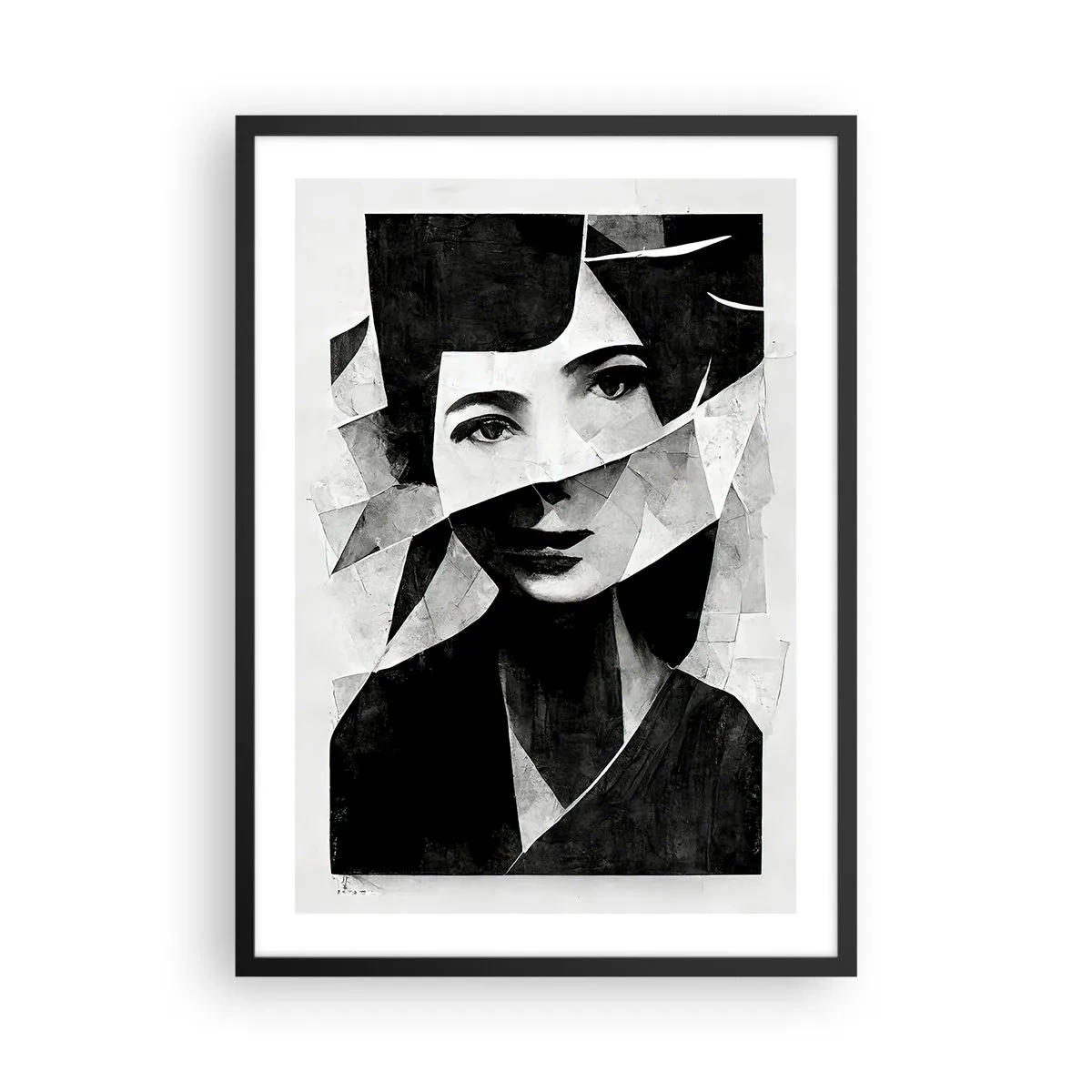 Póster en marco negro - Retrato de una mujer en una composición abstracta. - 50x70cm - Lo que realmente eres… - Decoración de pared moderna para salón y dormitorio ARTTOR