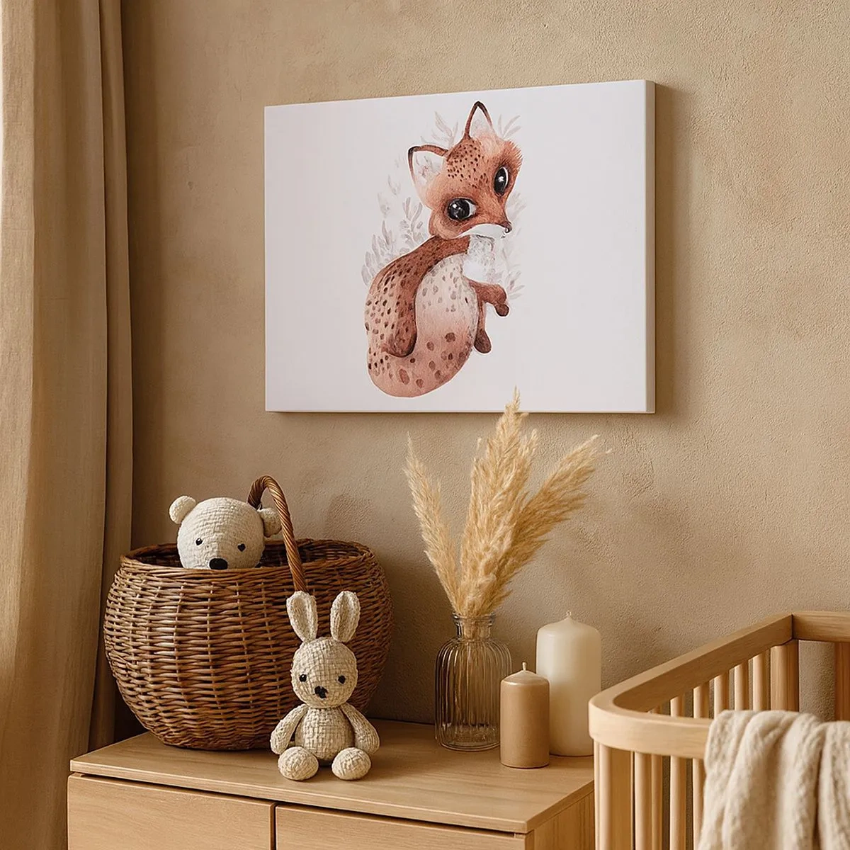 Cuadro sobre lienzo - Impresión de Imagen - Un lindo zorro de acuarela sobre un fondo claro. - 70x50cm - Dulzura y amor - Decoración de pared moderna para salón y dormitorio ARTTOR