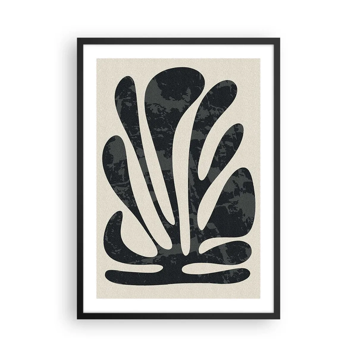 Póster en marco negro - Forma abstracta de planta negra sobre un fondo beige - 50x70cm - Abstracción con varios extremos - Decoración de pared moderna para salón y dormitorio ARTTOR