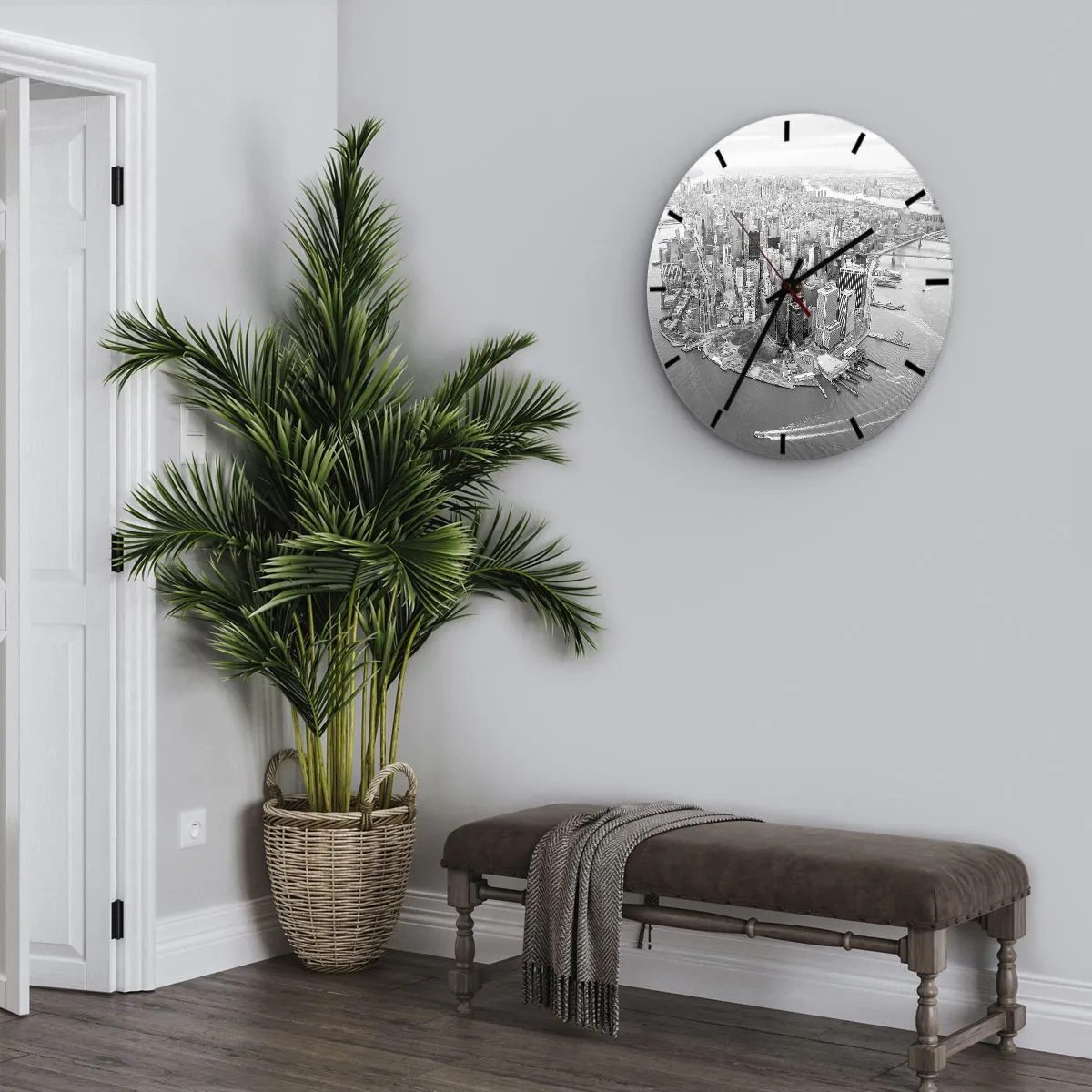 Reloj de pared - Reloj de vidrio - Una vista aérea de la ciudad en tonos blanco y negro. - 30x30cm - ¿Cómo no amar este lugar? - Decoración de pared moderna para salón, cocina y dormitorio ARTTOR