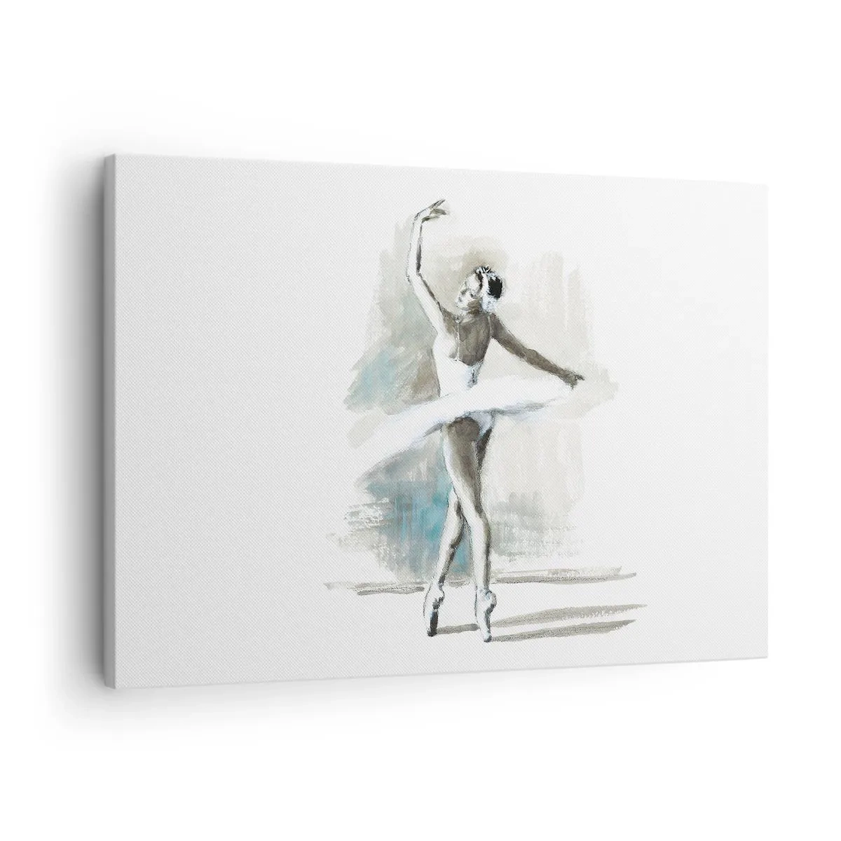 Cuadro sobre lienzo - Impresión de Imagen - Una bailarina de ballet en pose de ballet sobre un fondo de delicados tonos de acuarela. - 70x50cm - Encantada por un cisne - Decoración de pared moderna para salón y dormitorio ARTTOR