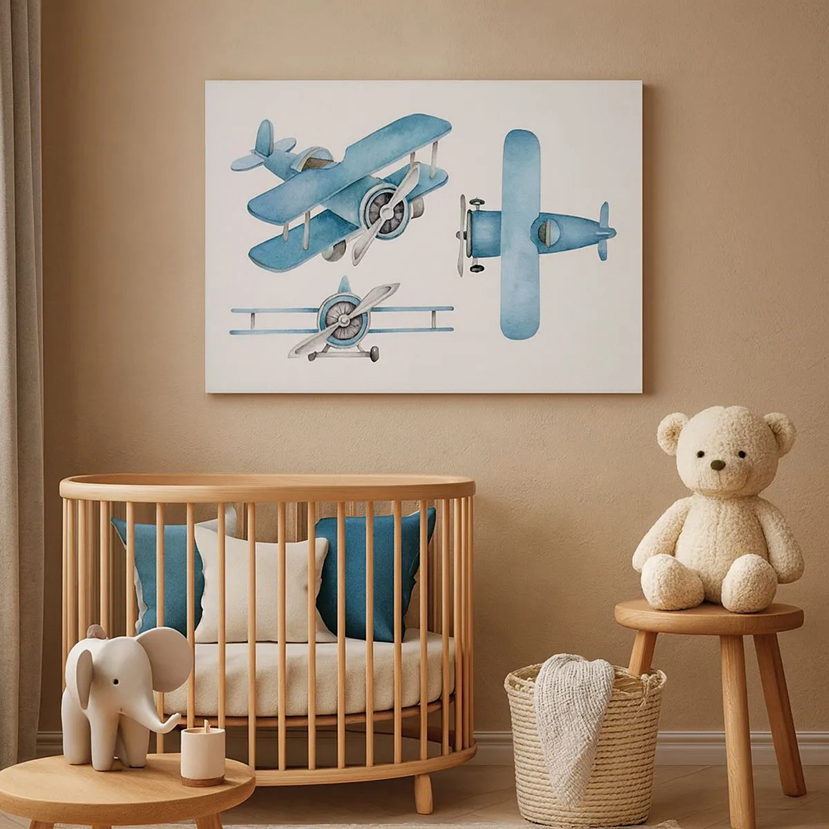Cuadro sobre lienzo - Impresión de Imagen - Aviones retro azules - 70x50cm - Un ganador nato - Decoración de pared moderna para salón y dormitorio ARTTOR