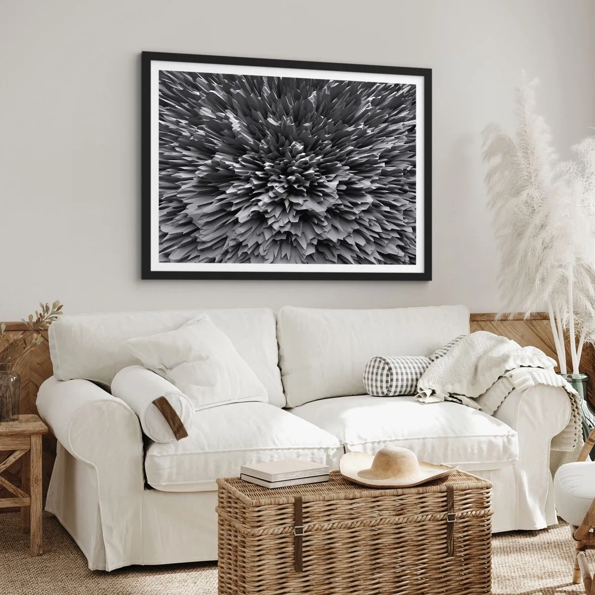 Póster en marco negro - Estructura abstracta en tonos de gris - 70x50cm - No puede ser más afilado - Decoración de pared moderna para salón y dormitorio ARTTOR