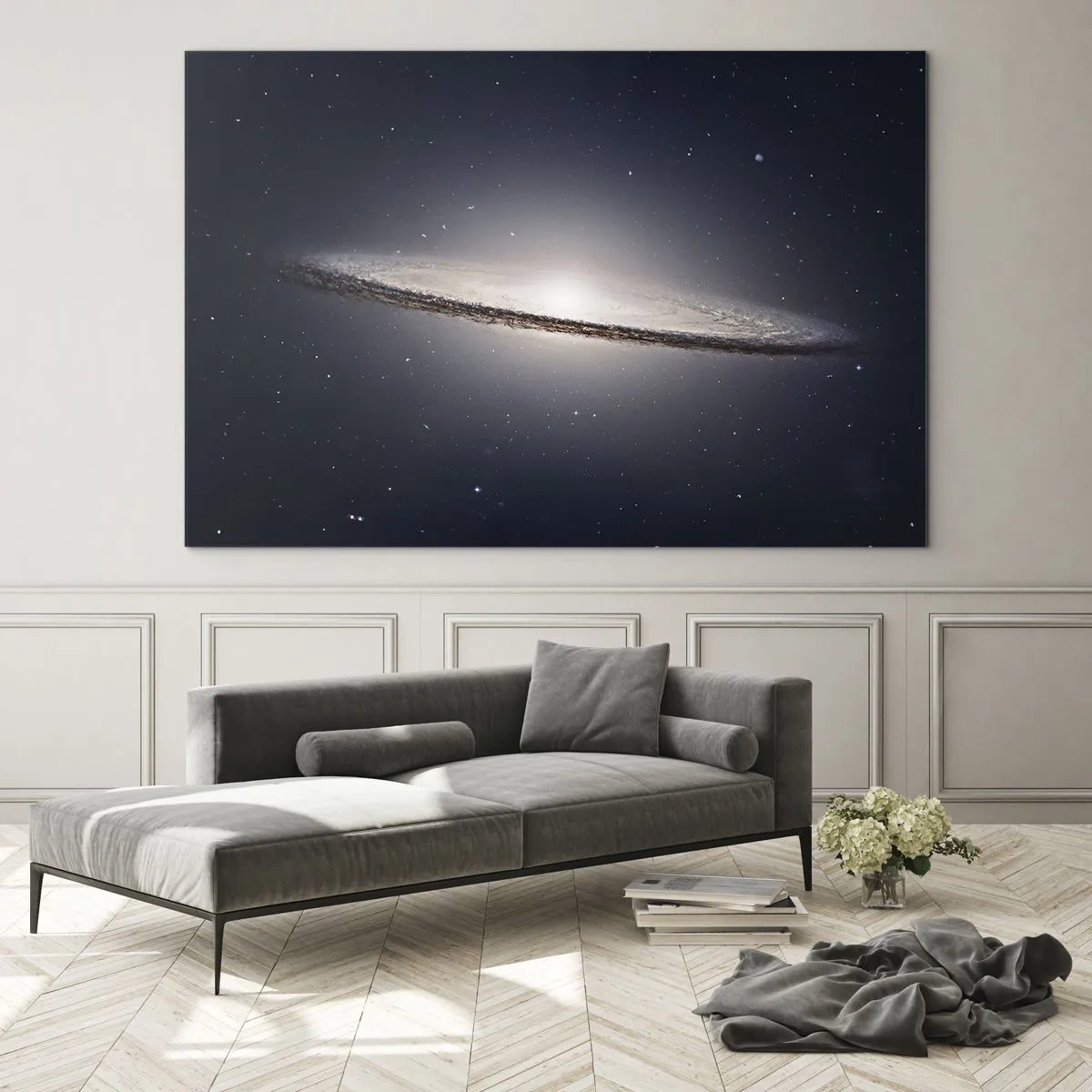 Cuadro sobre vidrio - Impresiones sobre Vidrio - Una galaxia espiral flotando en el espacio. - 70x50cm - Érase una vez en una galaxia muy, muy lejana.... - Decoración de pared moderna para salón y dormitorio ARTTOR