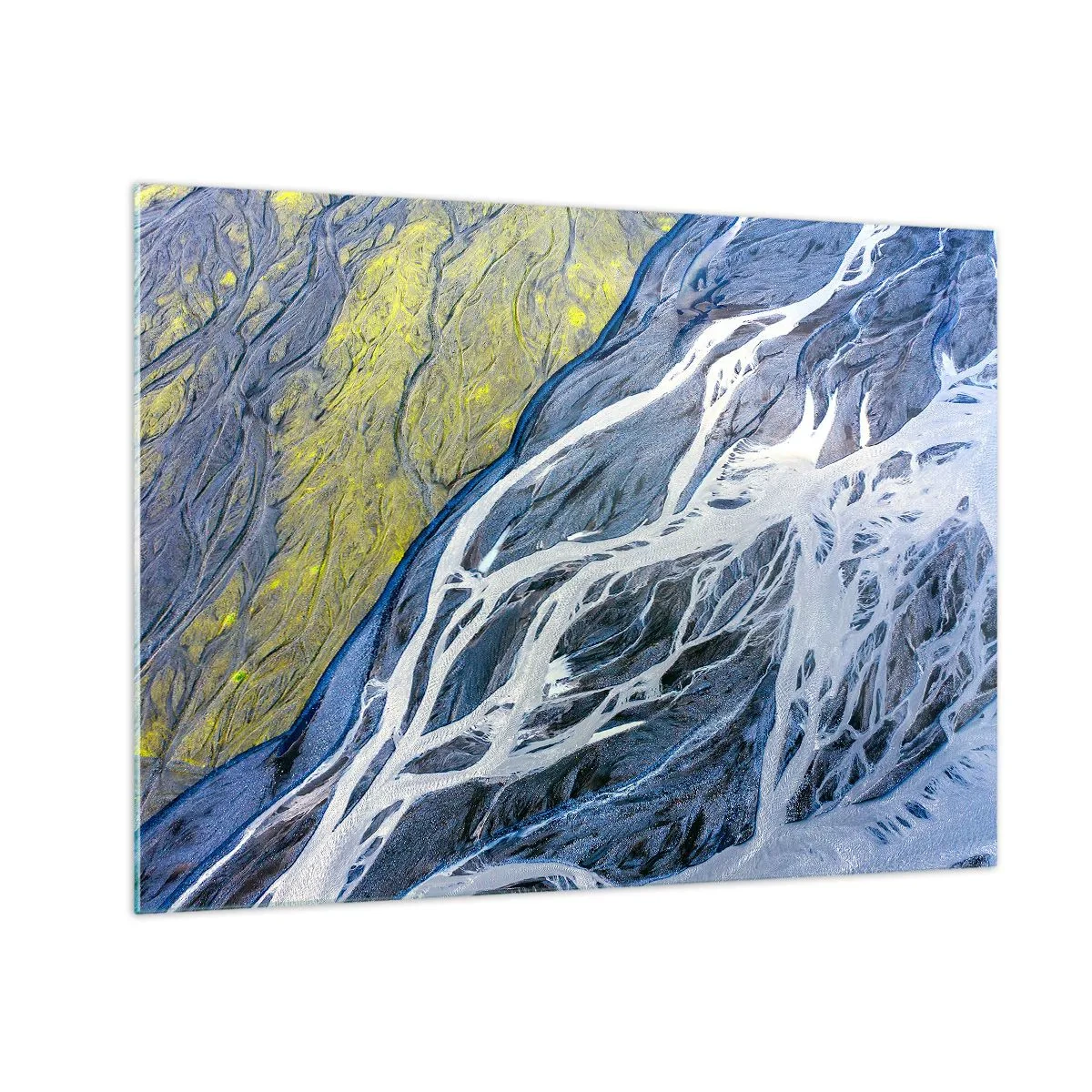 Cuadro sobre vidrio - Impresiones sobre Vidrio - Una vista aérea de la superficie terrestre con arroyos sinuosos. - 70x50cm - Las pinturas rupestres de la naturaleza - Decoración de pared moderna para salón y dormitorio ARTTOR
