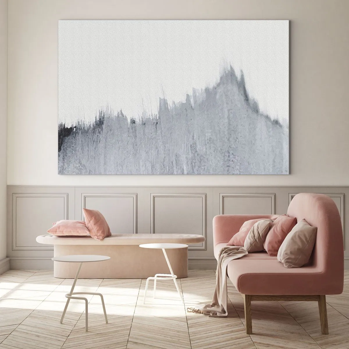 Cuadro sobre vidrio - Impresiones sobre Vidrio - Una composición abstracta en tonos de gris que recuerda a un disco sobre un fondo blanco. - 70x50cm - Una señal misteriosa - Decoración de pared moderna para salón y dormitorio ARTTOR