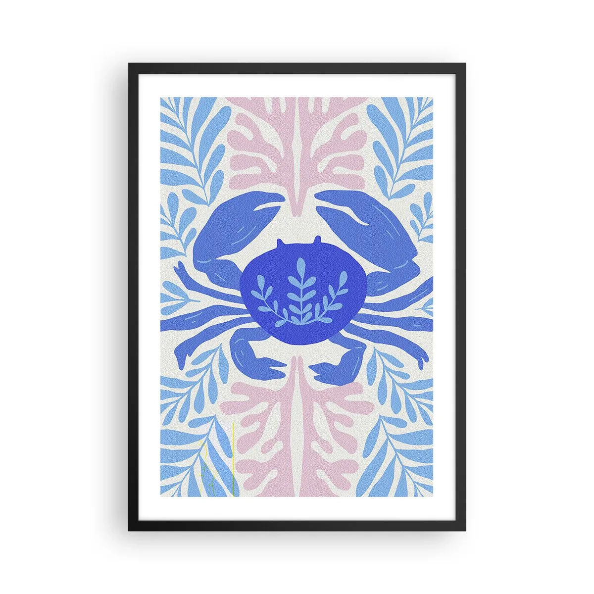 Póster en marco negro - Un cangrejo azul decorativo rodeado de plantas marinas. - 50x70cm - Como una flor de mar - Decoración de pared moderna para salón y dormitorio ARTTOR