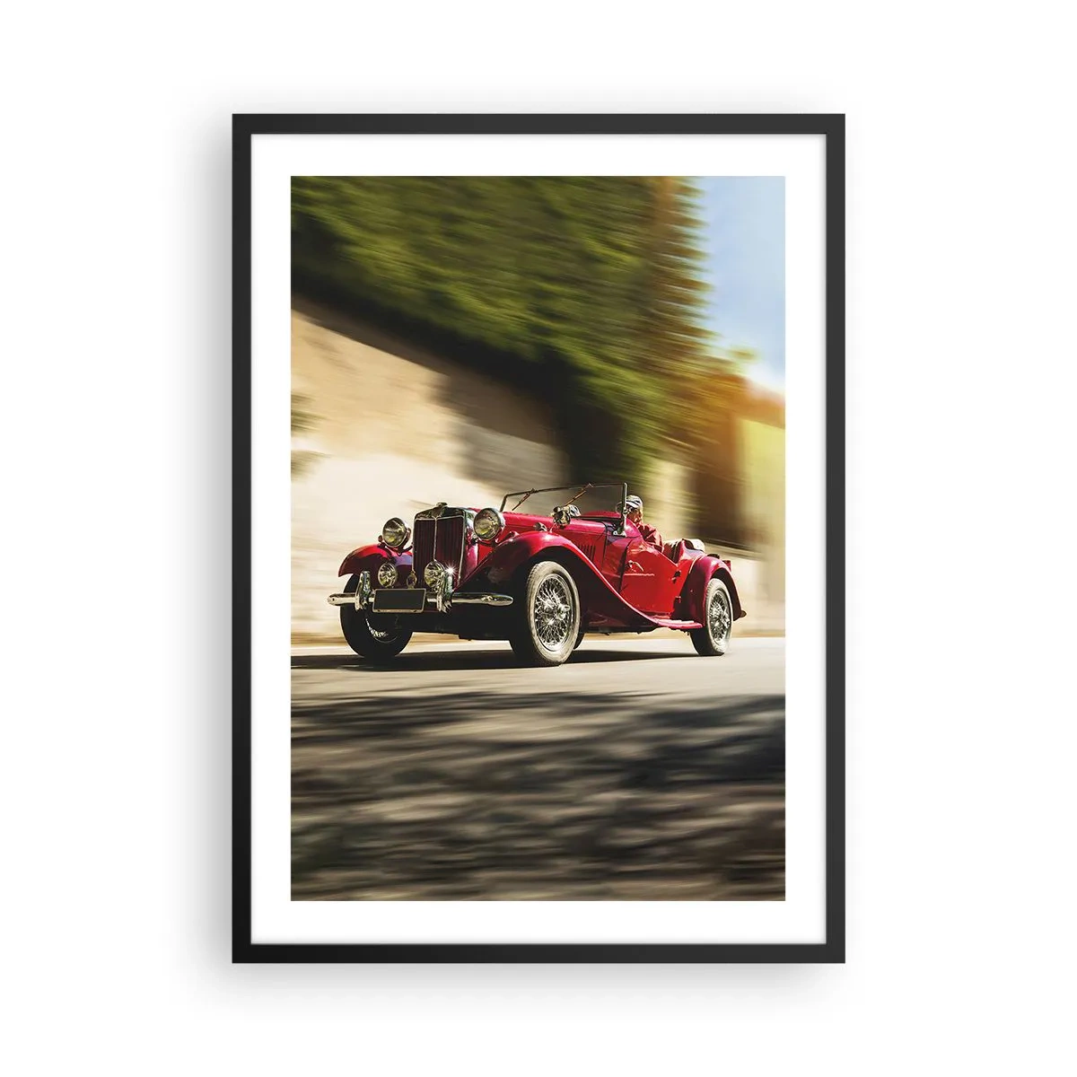 Póster en marco negro - Coche clásico rojo contra un paisaje borroso - 50x70cm - Hermosa pieza de museo - Decoración de pared moderna para salón y dormitorio ARTTOR