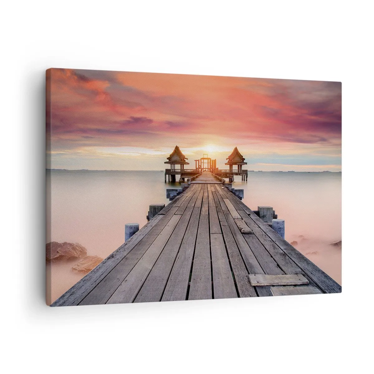 Cuadro sobre lienzo - Impresión de Imagen - Muelle de madera que conduce a los miradores al atardecer - 70x50cm - De este a oeste - Decoración de pared moderna para salón y dormitorio ARTTOR