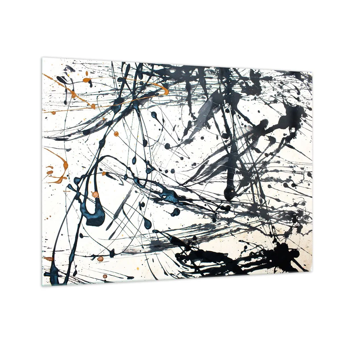 Cuadro sobre vidrio - Impresiones sobre Vidrio - Salpicaduras de pintura dinámicas sobre un fondo blanco - 70x50cm - Abstracción expresionista - Decoración de pared moderna para salón y dormitorio ARTTOR
