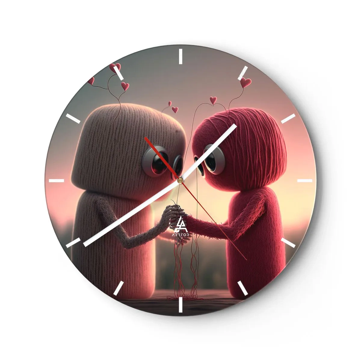 Reloj de pared - Reloj de vidrio - Dos figuras de lana tomadas de la mano al atardecer - 30x30cm - Todo el mundo puede amar - Decoración de pared moderna para salón, cocina y dormitorio ARTTOR
