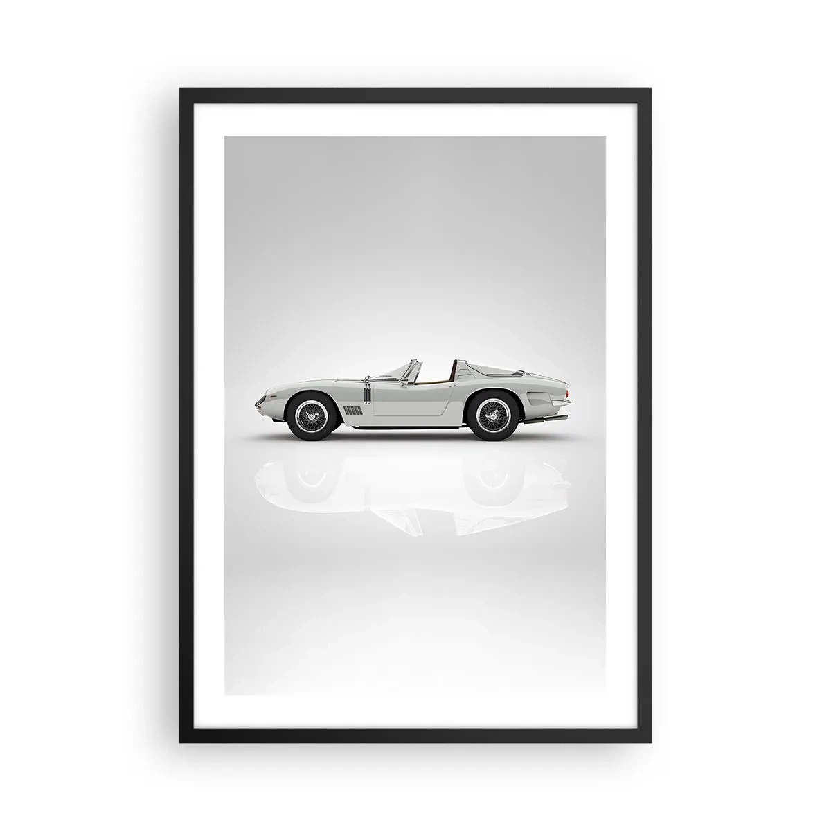 Póster en marco negro - Clásico convertible blanco sobre fondo neutro. - 50x70cm - Una promesa de diversión - Decoración de pared moderna para salón y dormitorio ARTTOR