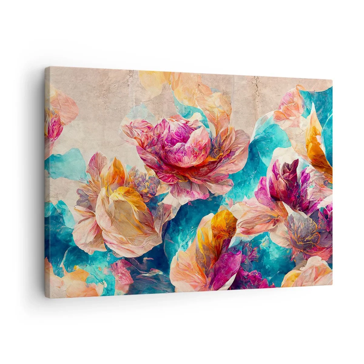 Cuadro sobre lienzo - Impresión de Imagen - Flores de colores sobre un fondo beige - 70x50cm - El colorido esplendor de un ramo - Decoración de pared moderna para salón y dormitorio ARTTOR