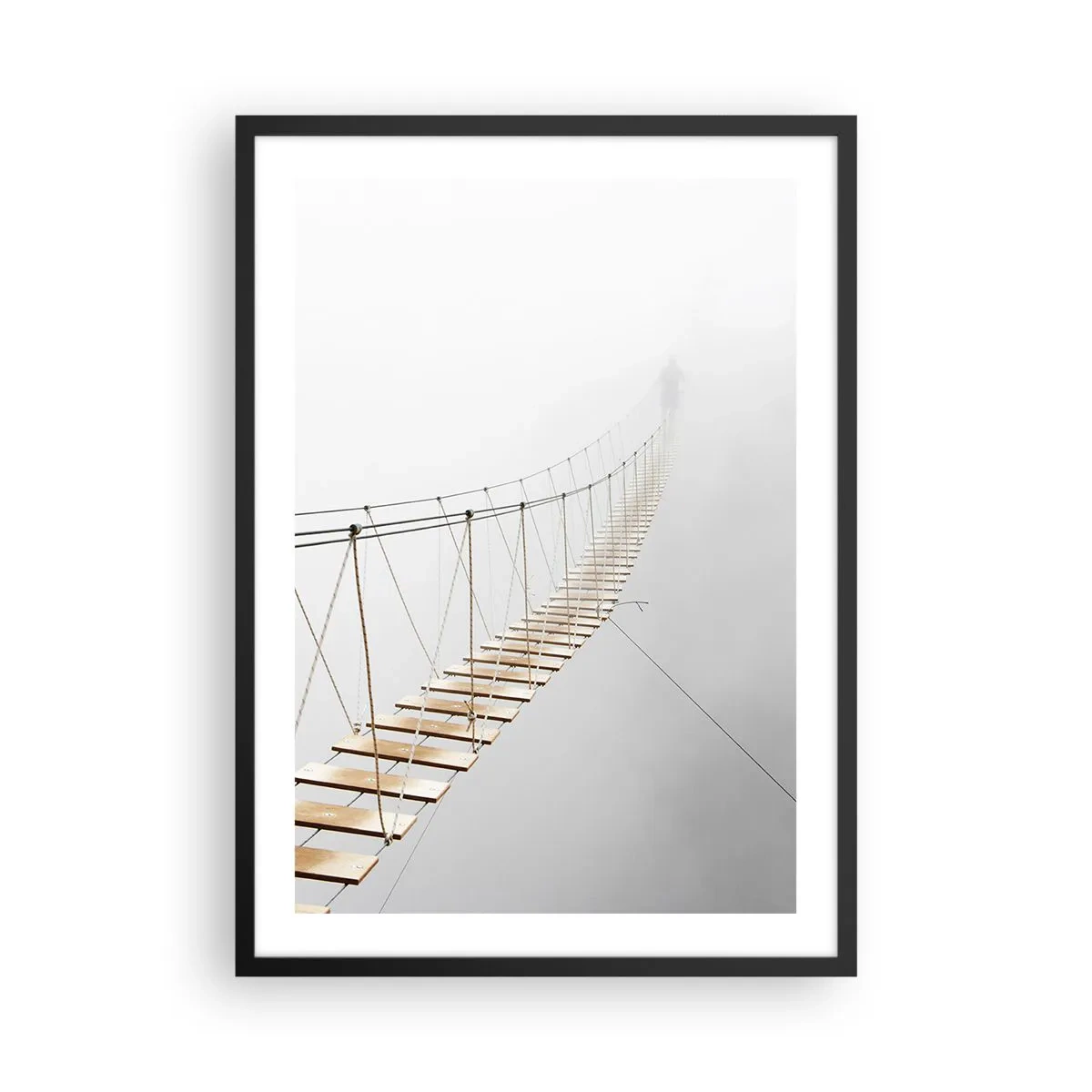 Póster en marco negro - Un puente colgante ahogado en la niebla - 50x70cm - ¿Adónde le llevará? - Decoración de pared moderna para salón y dormitorio ARTTOR
