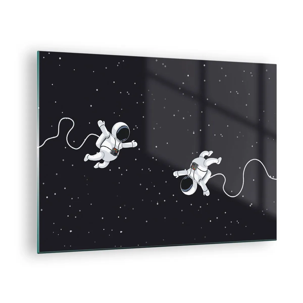 Cuadro sobre vidrio - Impresiones sobre Vidrio - Dos astronautas flotando en el espacio - 70x50cm - Danza cósmica - Decoración de pared moderna para salón y dormitorio ARTTOR