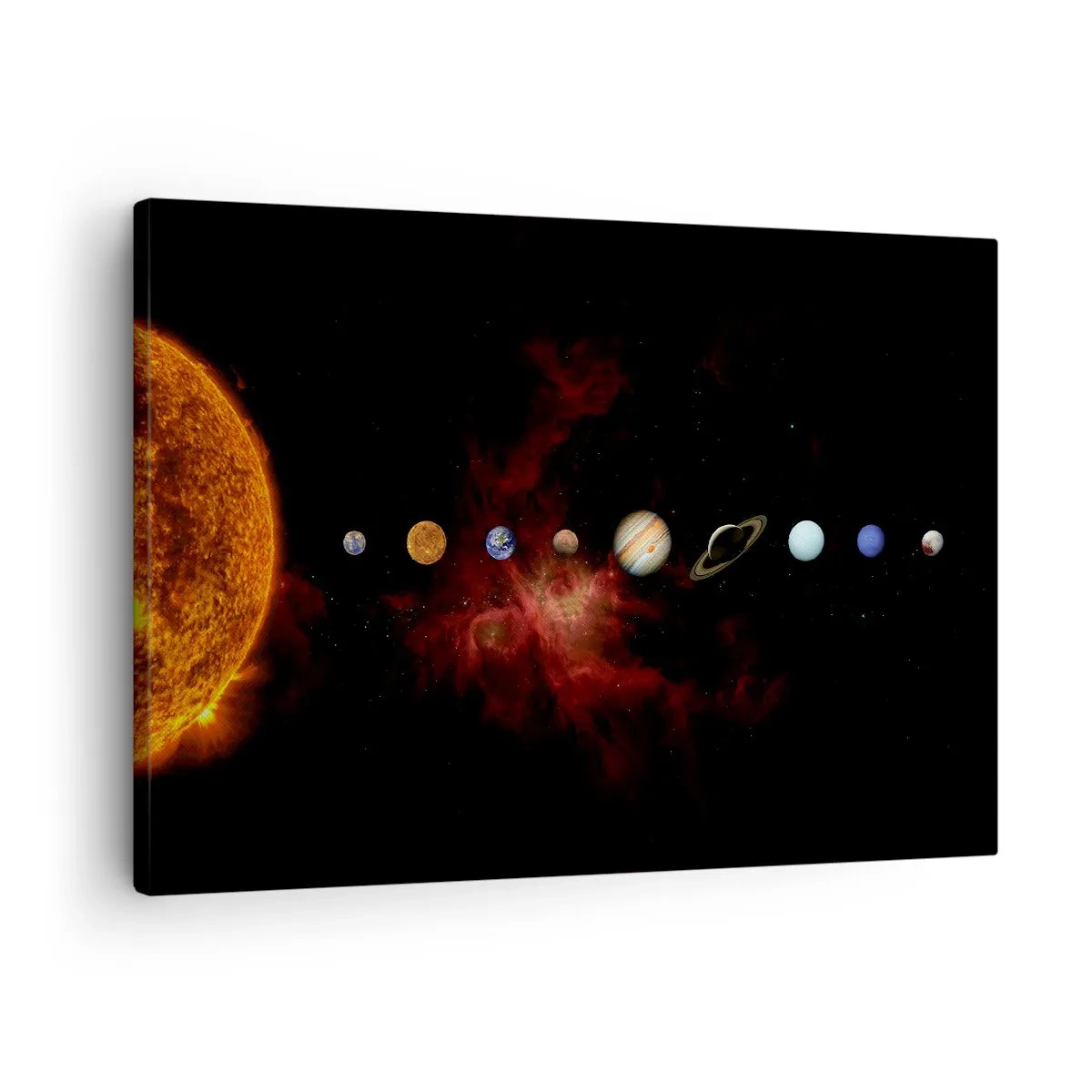 Cuadro sobre lienzo - Impresión de Imagen - El sistema solar con planetas sobre el fondo del espacio. - 70x50cm - Nuestro barrio - Decoración de pared moderna para salón y dormitorio ARTTOR