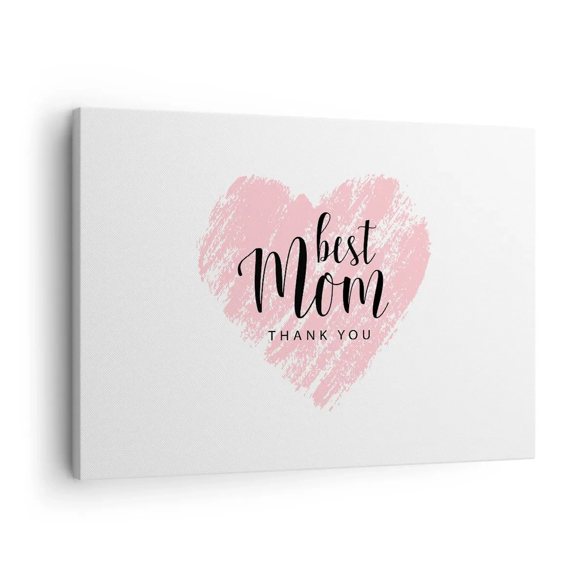 Cuadro sobre lienzo - Impresión de Imagen - Corazón rosa con la frase "Gracias, mejor mamá" sobre fondo blanco. - 70x50cm - En cualquier momento de tu vida - Decoración de pared moderna para salón y dormitorio ARTTOR