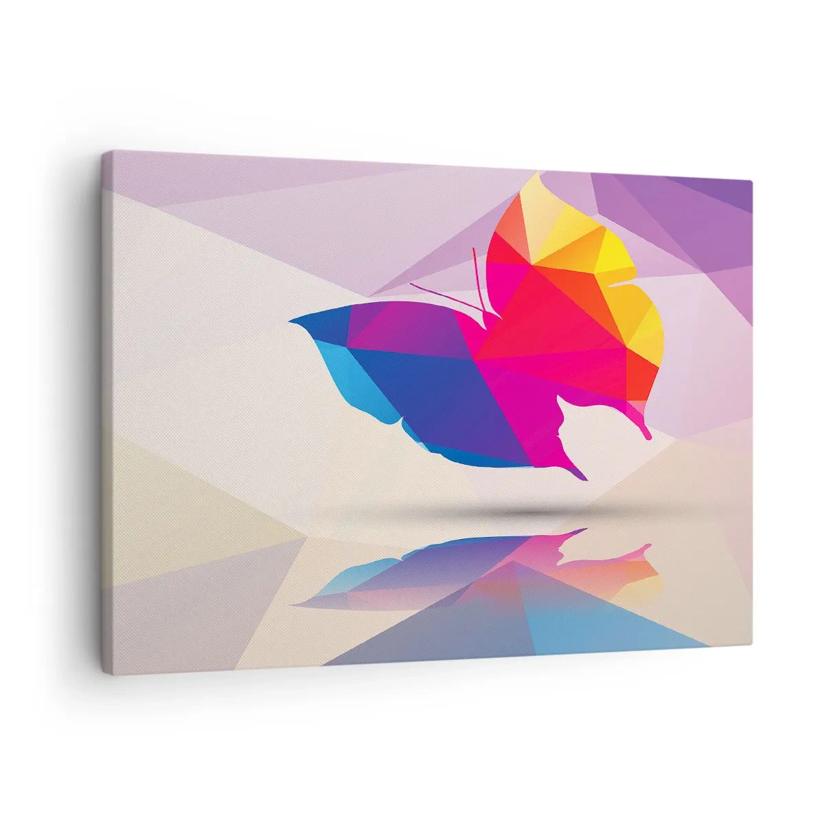 Cuadro sobre lienzo - Impresión de Imagen - Silueta de mariposa geométrica en colores vibrantes. - 70x50cm - Arco iris de mariposa - Decoración de pared moderna para salón y dormitorio ARTTOR