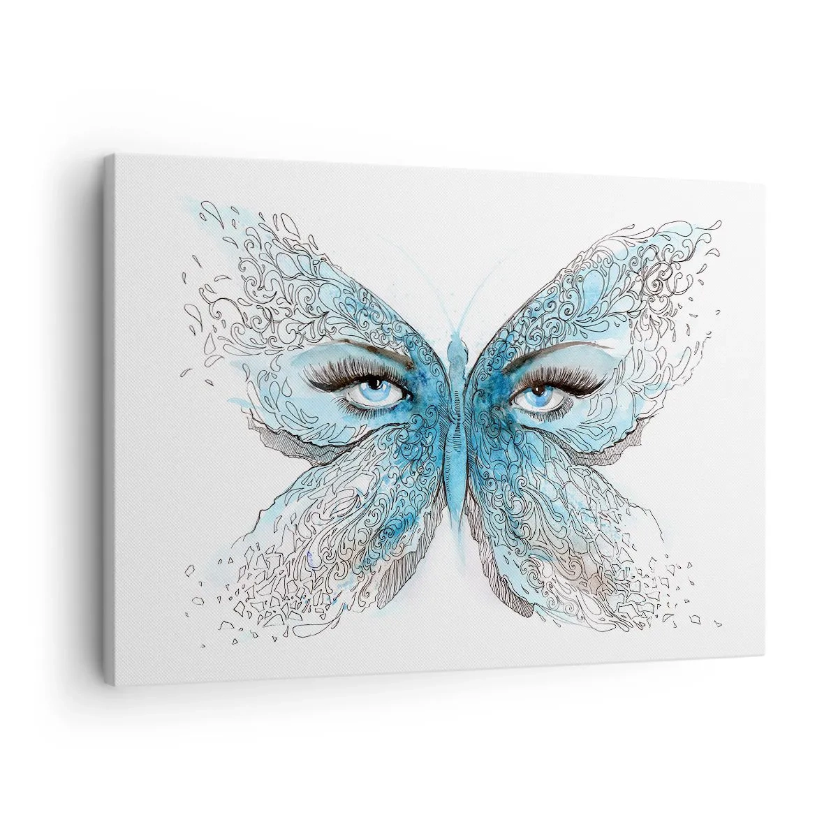 Cuadro sobre lienzo - Impresión de Imagen - Acuarela artística de una mariposa con ojos azules. - 70x50cm - Mirada de mariposa - Decoración de pared moderna para salón y dormitorio ARTTOR