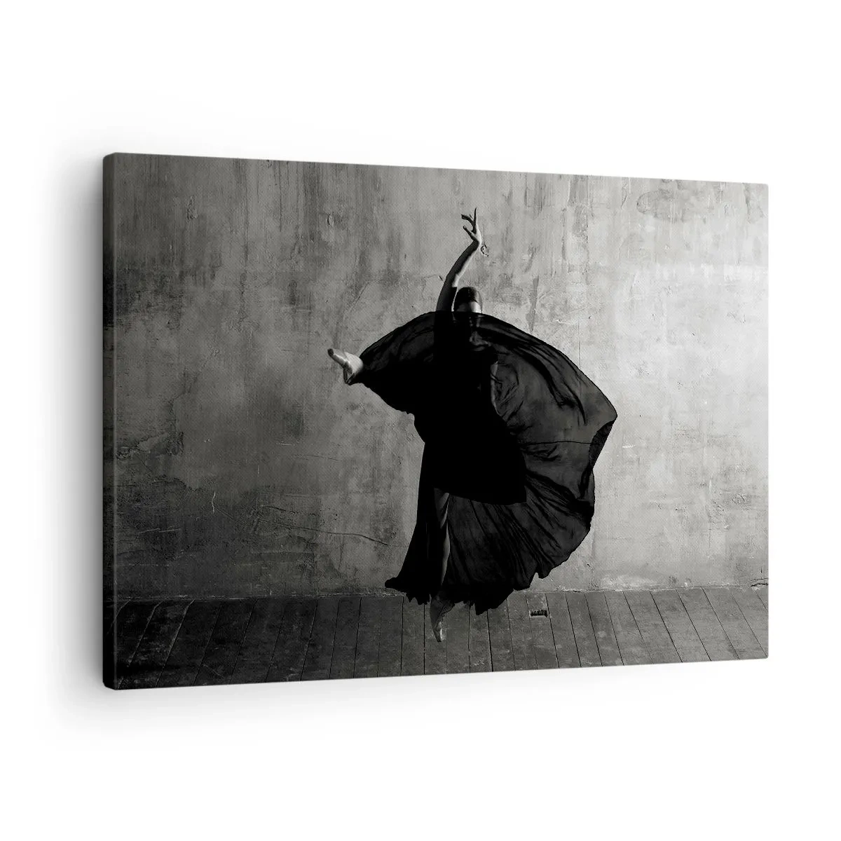 Cuadro sobre lienzo - Impresión de Imagen - Silueta en blanco y negro de una bailarina en movimiento contra un fondo de pared. - 70x50cm - Cargada de pasión - Decoración de pared moderna para salón y dormitorio ARTTOR