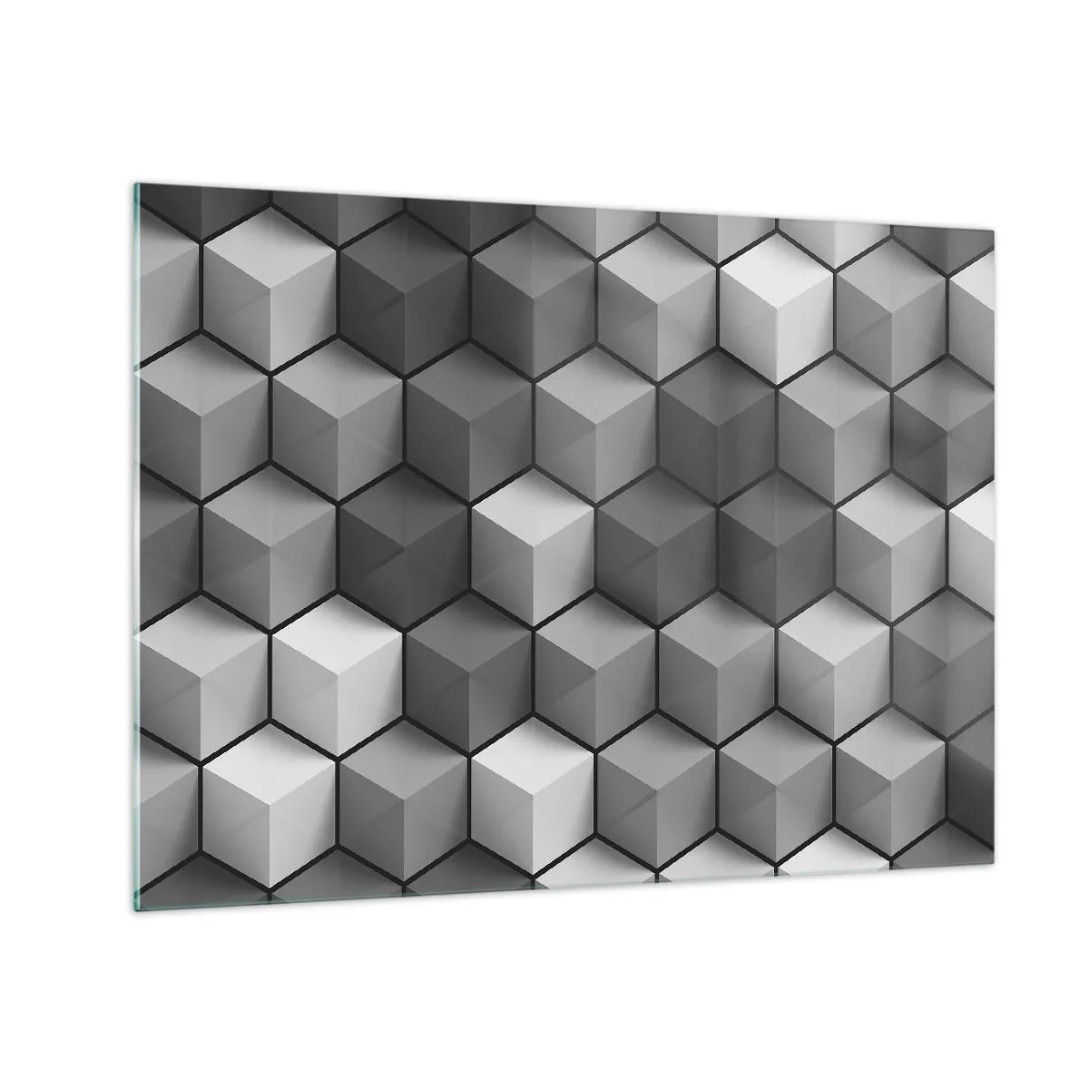 Cuadro sobre vidrio - Impresiones sobre Vidrio - Cubos geométricos en tonos de gris - 70x50cm - Rompecabezas cubista - Decoración de pared moderna para salón y dormitorio ARTTOR