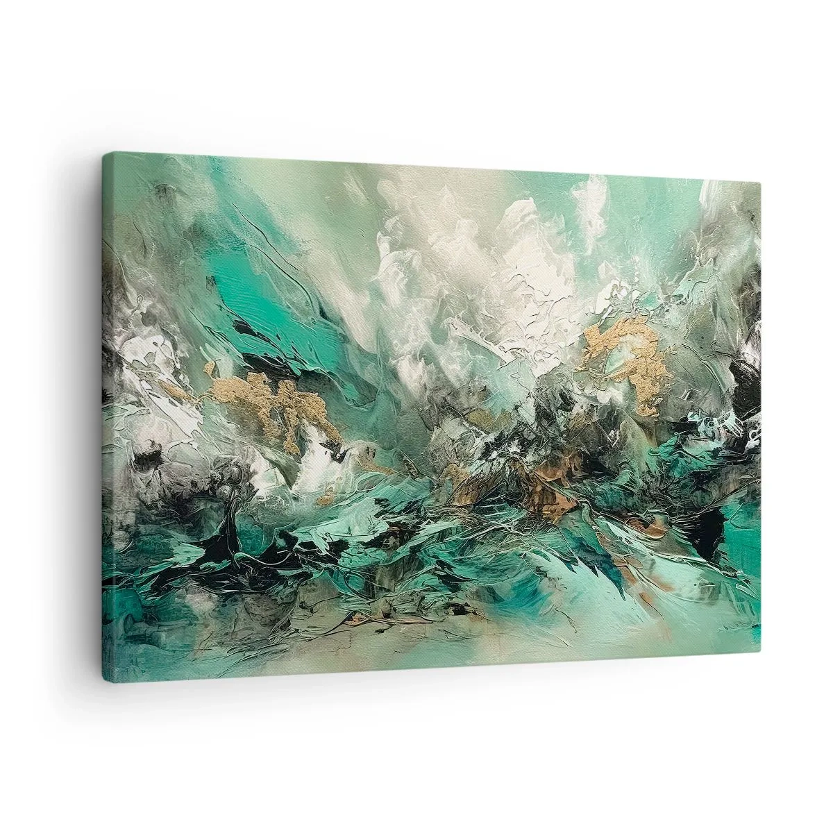 Cuadro sobre lienzo - Impresión de Imagen - Paisaje abstracto en tonos verdes y dorados. - 70x50cm - Hervor negro esmeralda - Decoración de pared moderna para salón y dormitorio ARTTOR