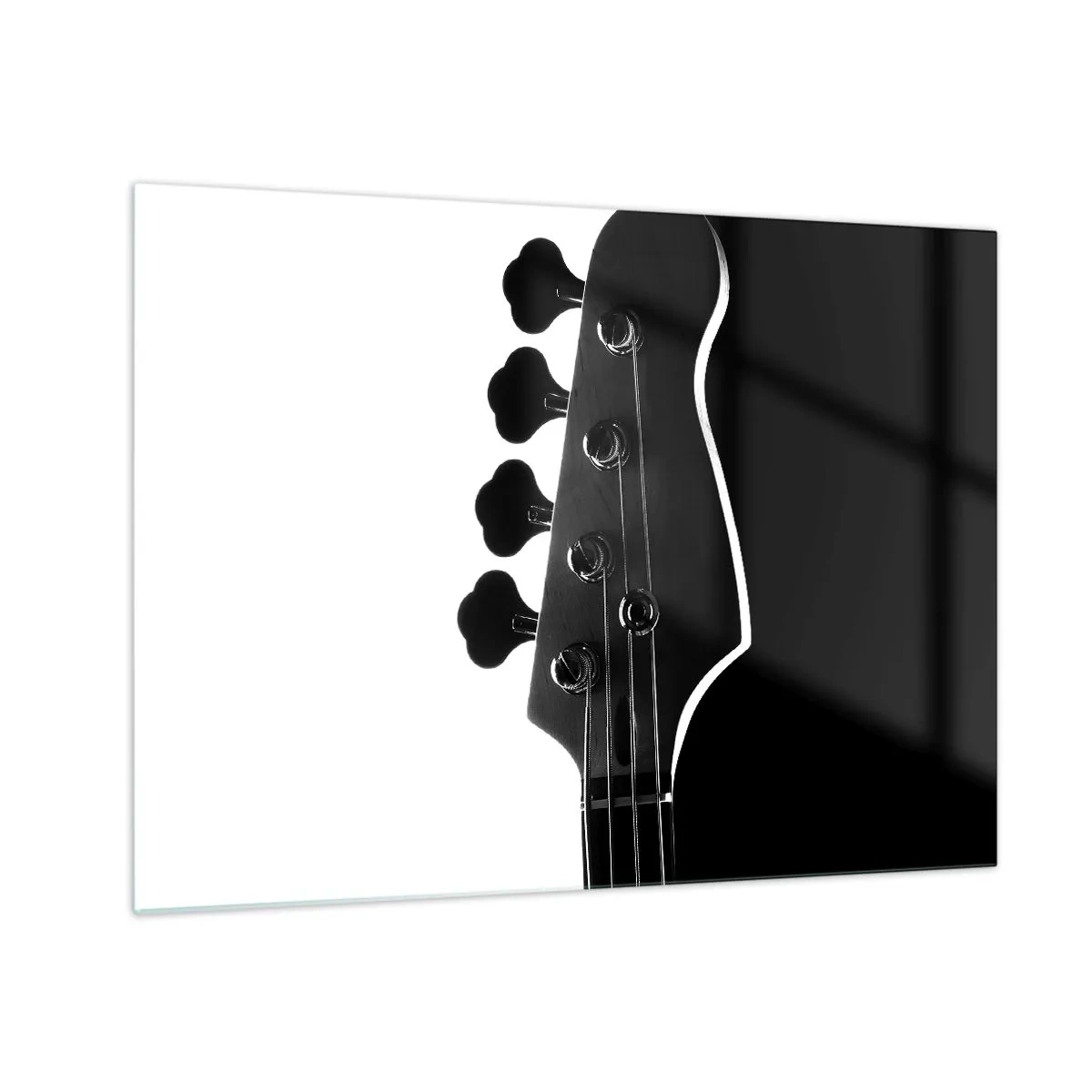 Cuadro sobre vidrio - Impresiones sobre Vidrio - Clavijero de bajo en blanco y negro con sombra - 70x50cm - Silencio musical - Decoración de pared moderna para salón y dormitorio ARTTOR