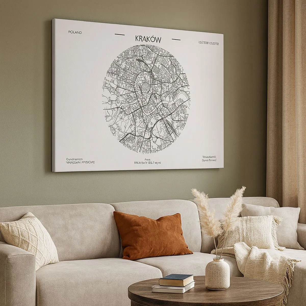 Cuadro sobre lienzo - Impresión de Imagen - Un mapa de Cracovia en estilo minimalista - 70x50cm - Anatomía de Cracovia - Decoración de pared moderna para salón y dormitorio ARTTOR