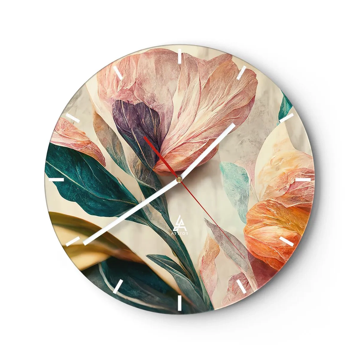 Reloj de pared - Reloj de vidrio - Flores tropicales coloridas en un estilo pictórico sobre un fondo claro. - 30x30cm - Flores de las islas del sur - Decoración de pared moderna para salón, cocina y dormitorio ARTTOR
