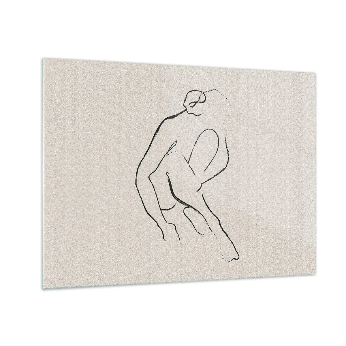 Cuadro sobre vidrio - Impresiones sobre Vidrio - Un boceto minimalista de una silueta femenina en posición sentada. - 70x50cm - Boceto íntimo - Decoración de pared moderna para salón y dormitorio ARTTOR