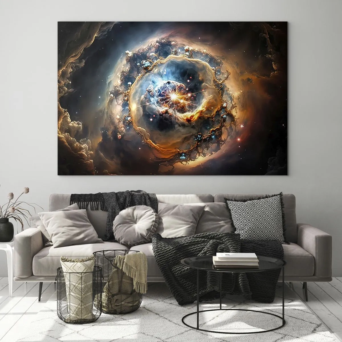 Cuadro sobre vidrio - Impresiones sobre Vidrio - Una explosión cósmica en el centro de un vórtice galáctico - 70x50cm - El inicio de todo - Decoración de pared moderna para salón y dormitorio ARTTOR