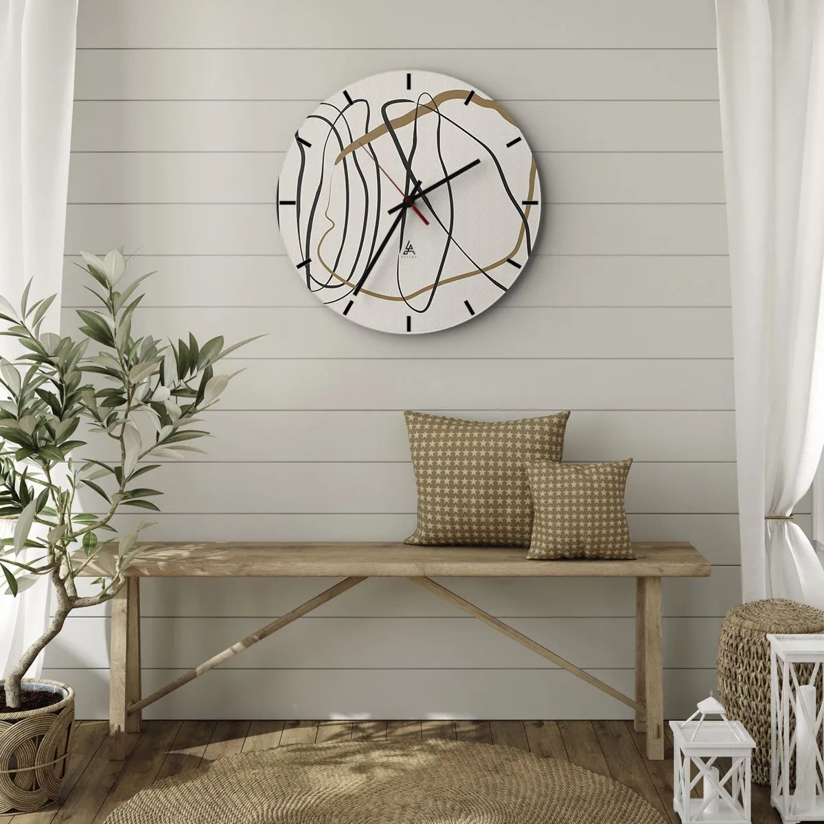 Reloj de pared - Reloj de vidrio - Abstracto, líneas danzantes sobre un fondo claro - 30x30cm - Composición: danza lineal - Decoración de pared moderna para salón, cocina y dormitorio ARTTOR