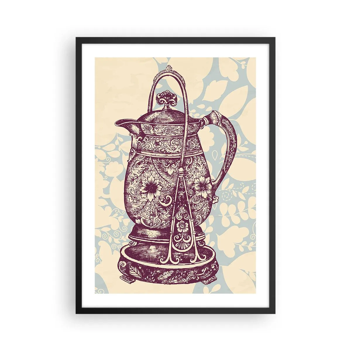 Póster en marco negro - Una jarra vintage decorada sobre un fondo decorativo. - 50x70cm - La belleza de lo cotidiano - Decoración de pared moderna para salón y dormitorio ARTTOR