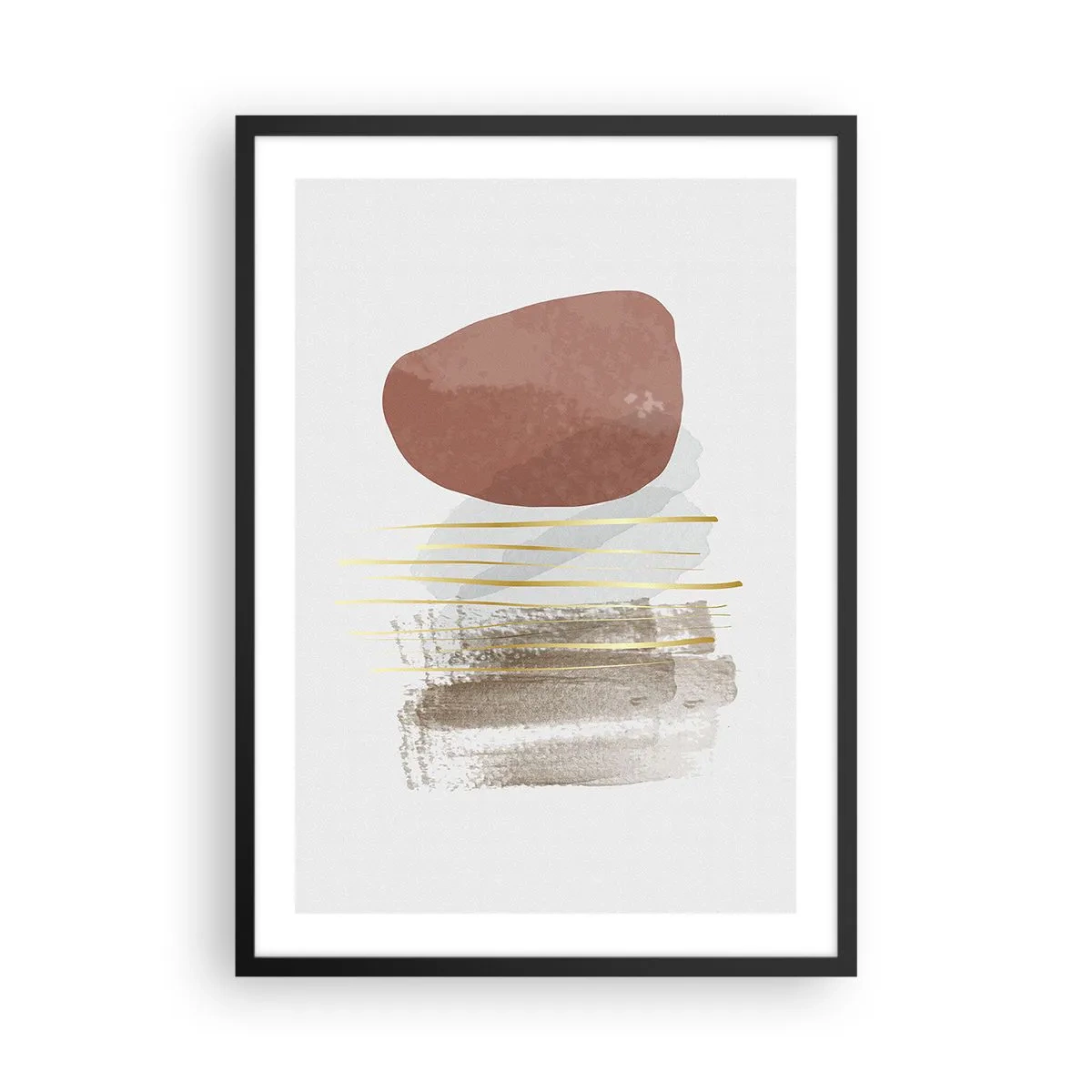 Póster en marco negro - Abstracción minimalista con formas geométricas y líneas doradas. - 50x70cm - Una columnata abstracta - Decoración de pared moderna para salón y dormitorio ARTTOR