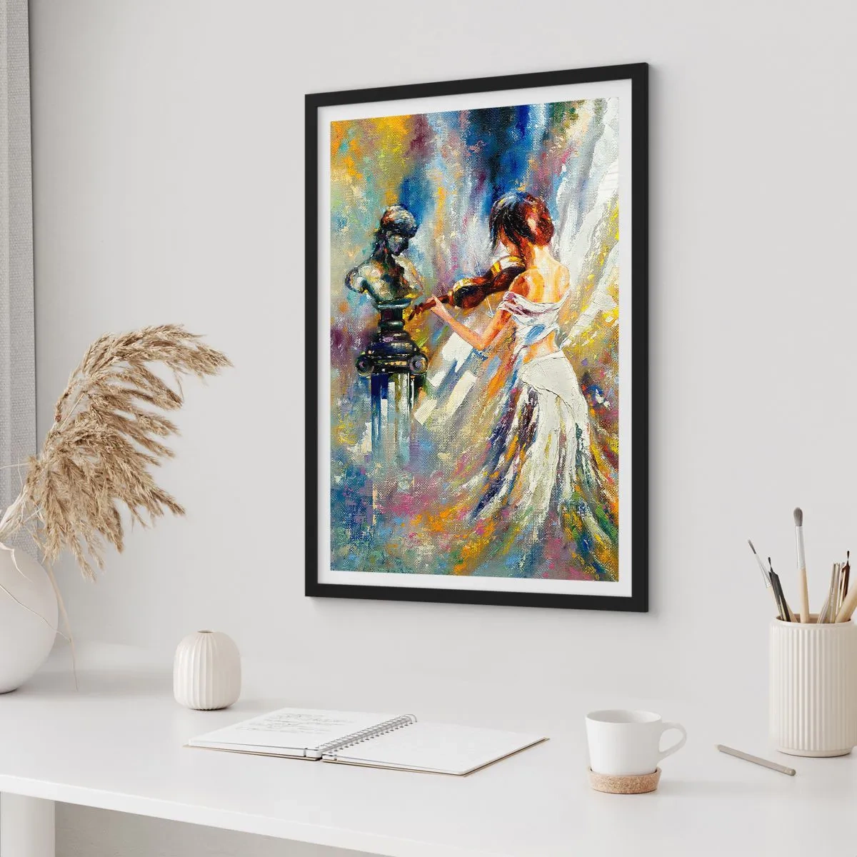 Póster en marco negro - Escena abstracta de una mujer tocando el violín. - 50x70cm - Revivir con sentimiento - Decoración de pared moderna para salón y dormitorio ARTTOR