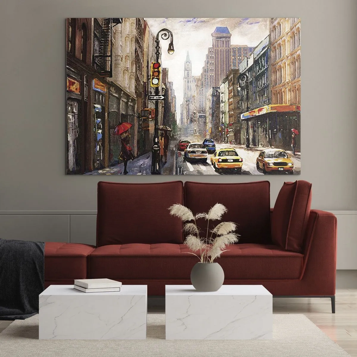 Cuadro sobre vidrio - Impresiones sobre Vidrio - Nueva York, también colorida bajo la lluvia - 70x50cm - Nueva York - también colorida bajo la lluvia - Decoración de pared moderna para salón y dormitorio ARTTOR